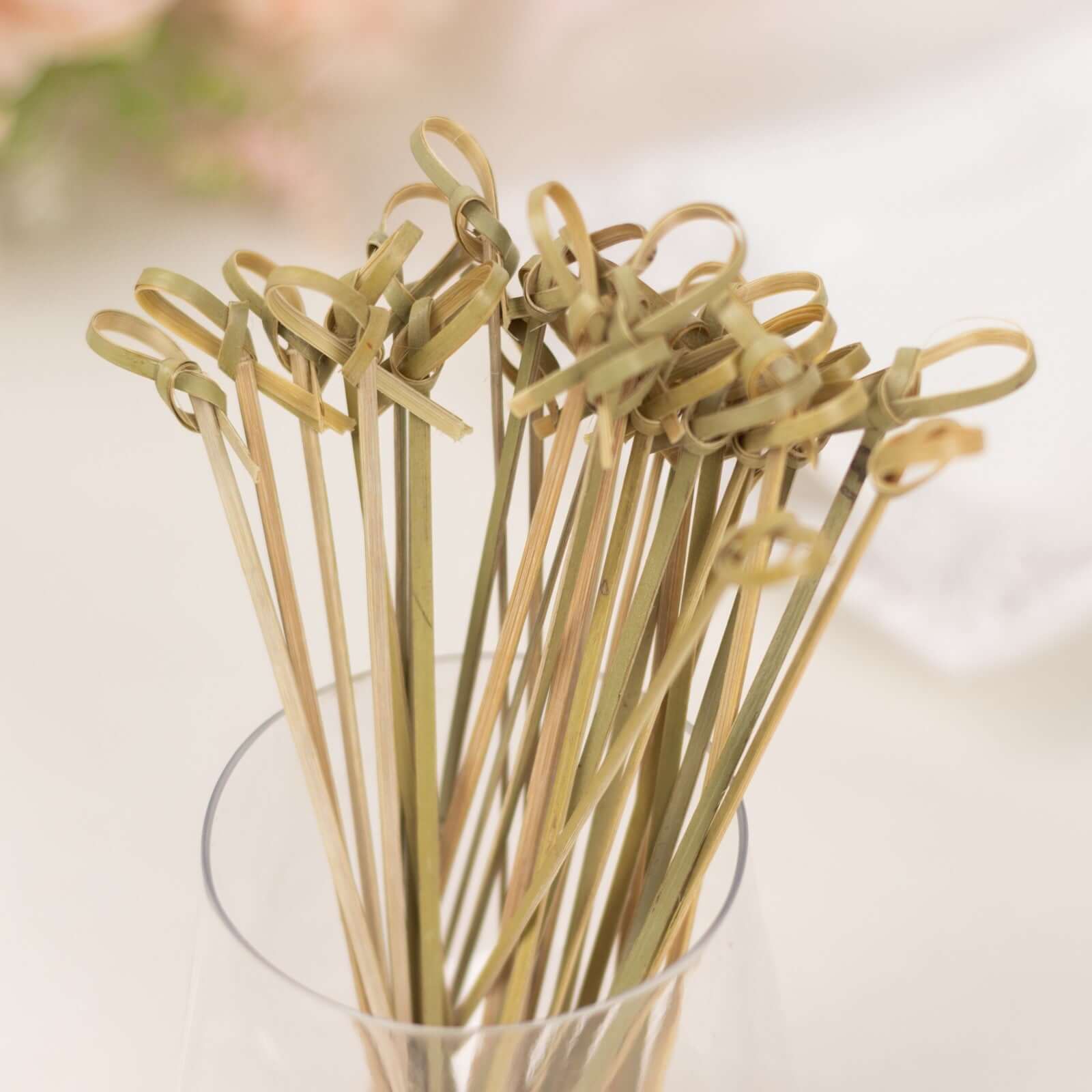100-Pack Bamboo Cocktail Sticks Twisted Knot Decorative Top Design - Eco Friendly Party Picks 6"