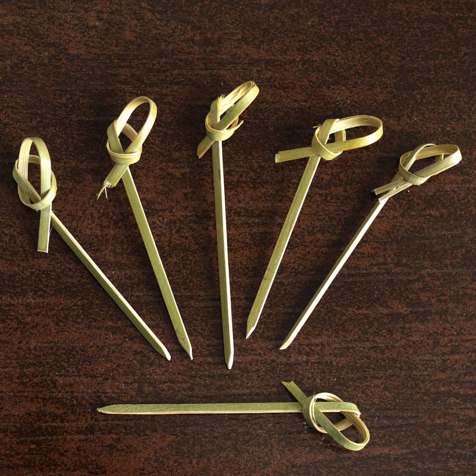 100-Pack Bamboo Skewers Knotted Style - Natural Eco Friendly Wooden Cocktail Picks for Food Display Party Snacks & Outdoor Cooking 3.5"
