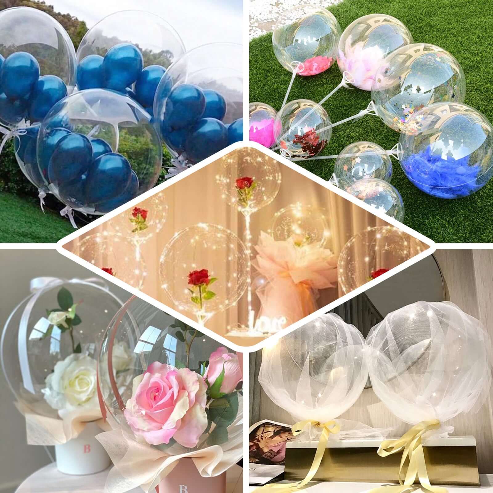 10 Pack 16" Clear Fully Transparent PVC Helium Air Bubble Balloons