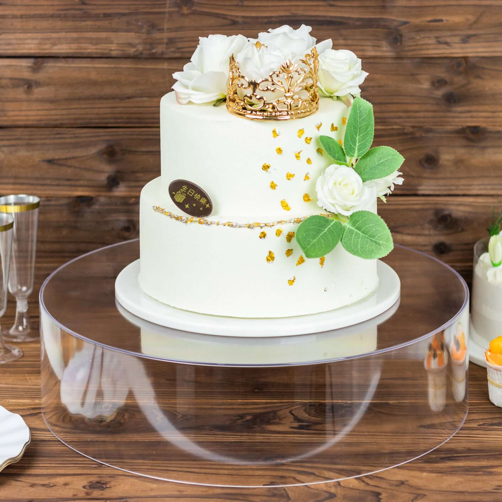Acrylic Cake Stand Display Box Transparent Clear 18" Round - Decorative Pedestal Riser for Weddings