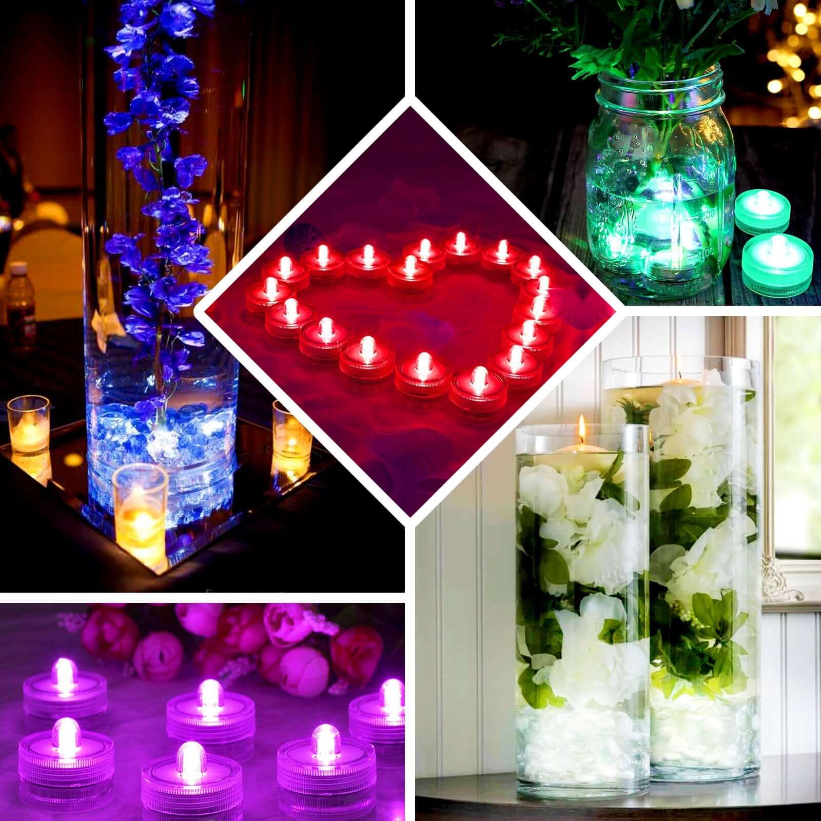 12-Pack LED Lights Flower Design - Submersible Waterproof Purple Battery Operated