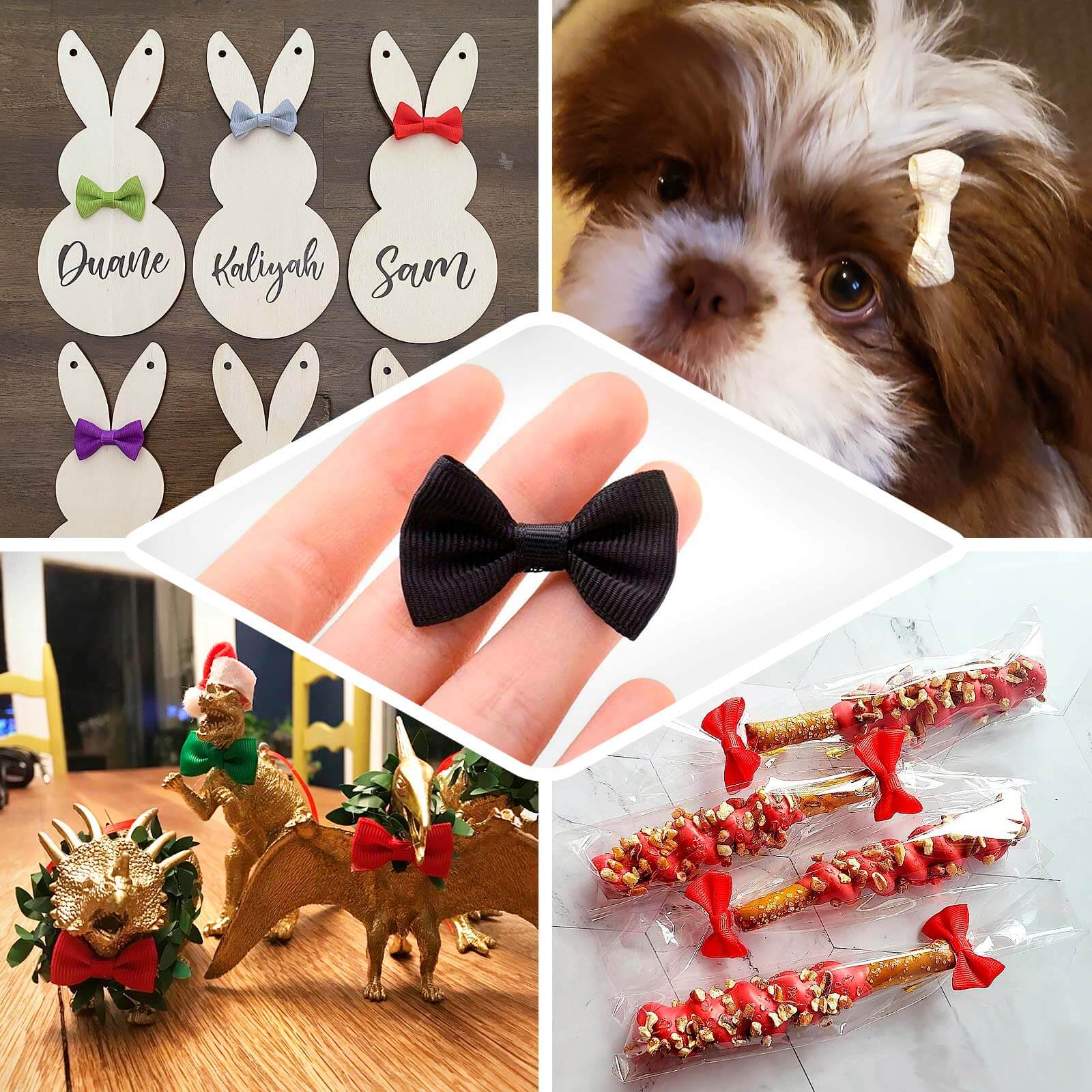 50 Pcs 1.5" Gold Grosgrain Pre Tied Ribbon Bows, Gift Basket Party Favor Bags Decor - Polyester