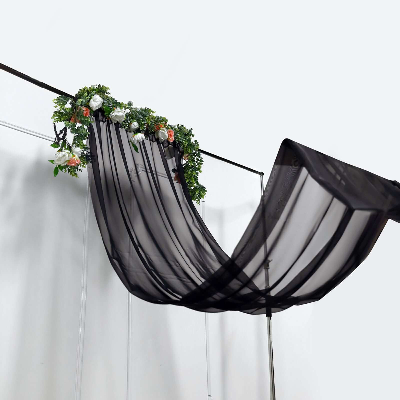5ftx14ft Premium Black Chiffon Curtain Panel, Durable Flame Resistant Backdrop Ceiling Drapery With Rod Pocket