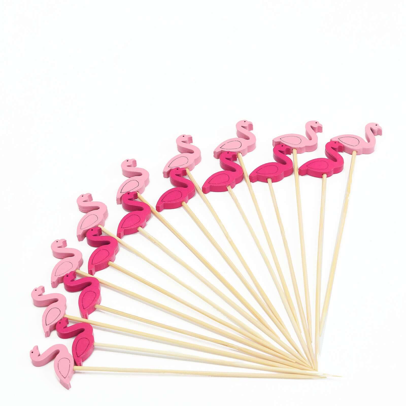 100-Pack Bamboo Cocktail Sticks Flamingo Decorative Top Design Fuchsia/Hot Pink - Eco Friendly Party Picks 5"