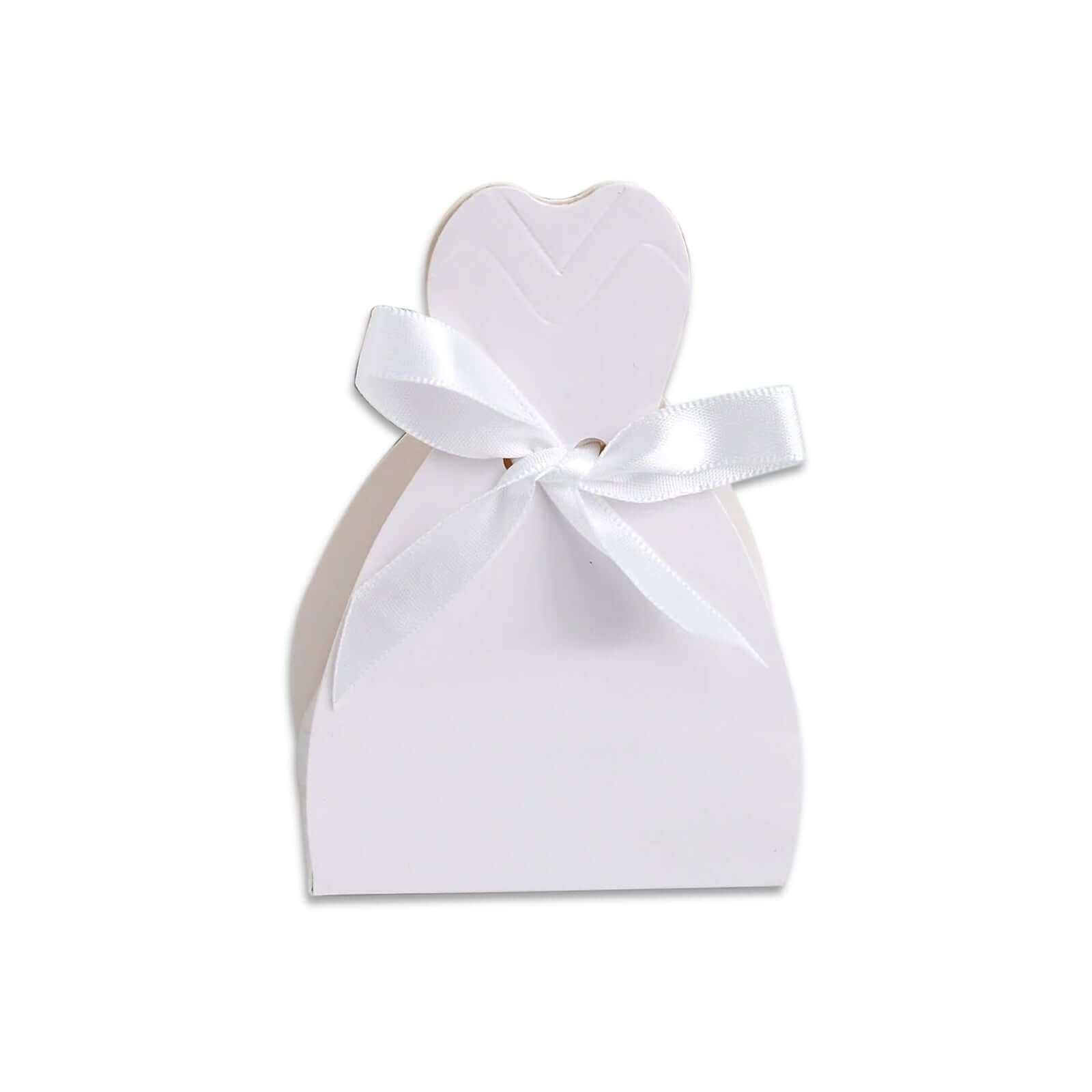 100 Pack White Wedding Dress Candy Gift Boxes, Party Favor Boxes with Ribbon Ties - 2.5"x3.5"
