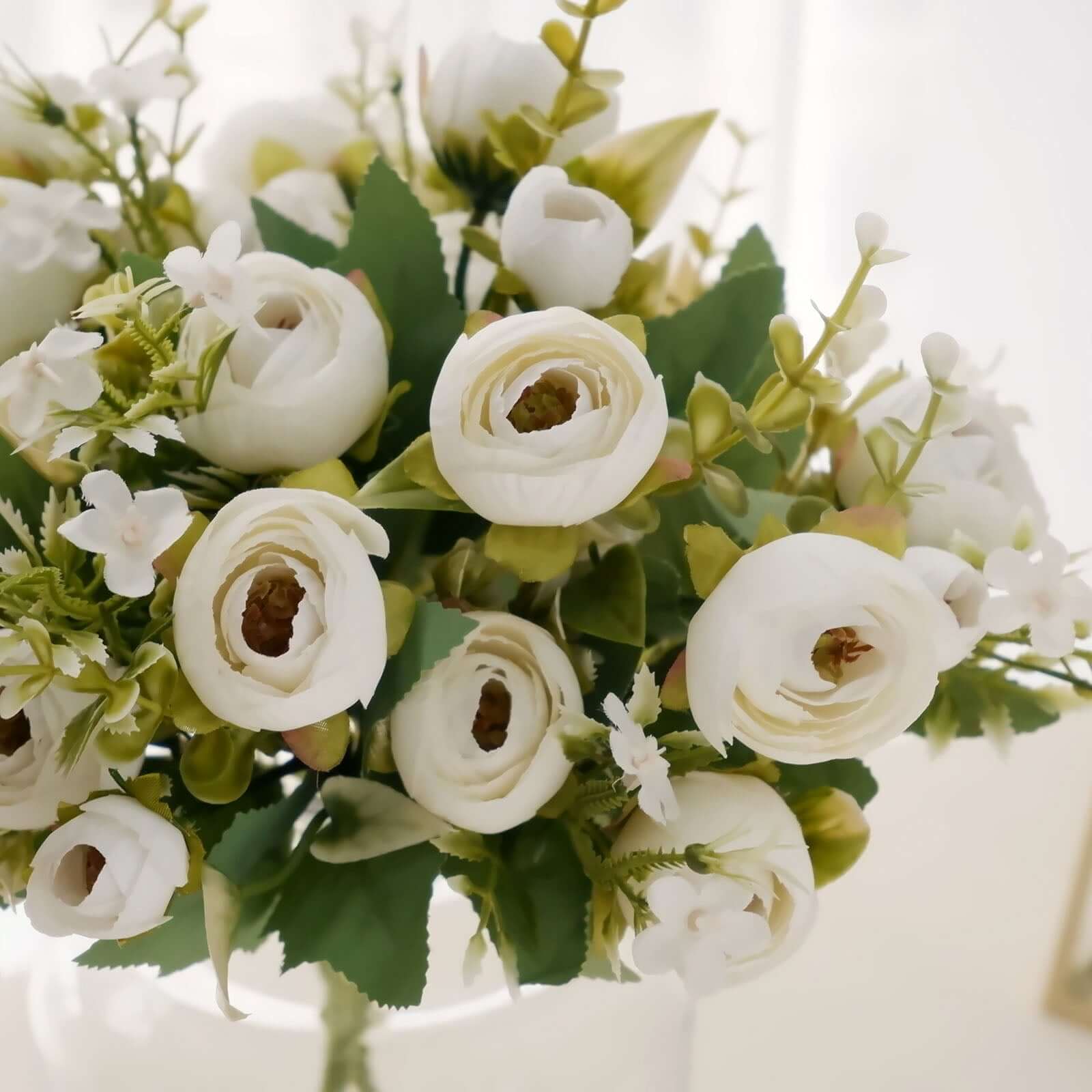 4 Pack 12" Artificial Ivory Ranunculus Silk Flower Bridal Bouquets, Faux Buttercup Floral Arrangement