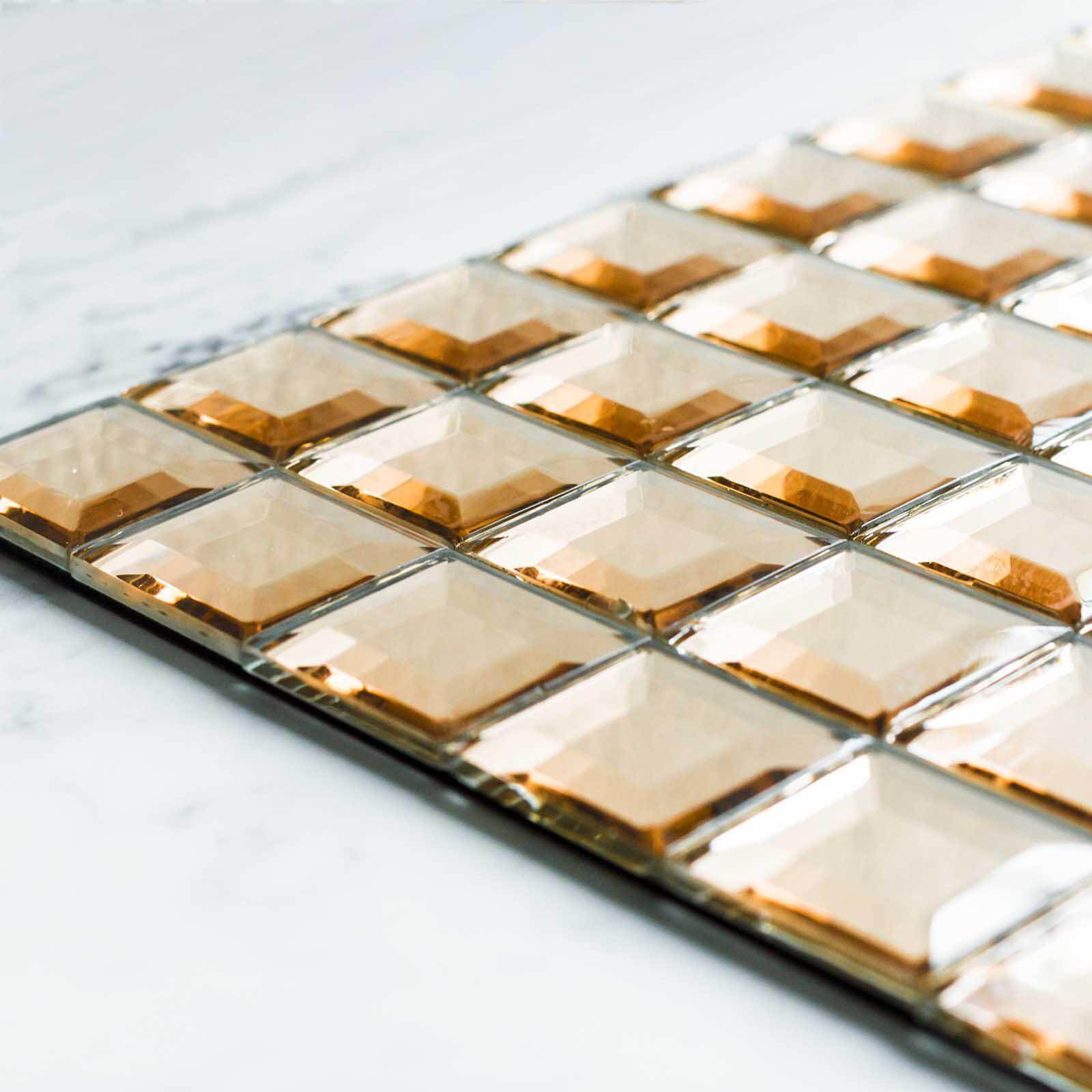 10 Pack 10 Sq ft Rose Gold Peel and Stick Backsplash Mirror Wall Tiles