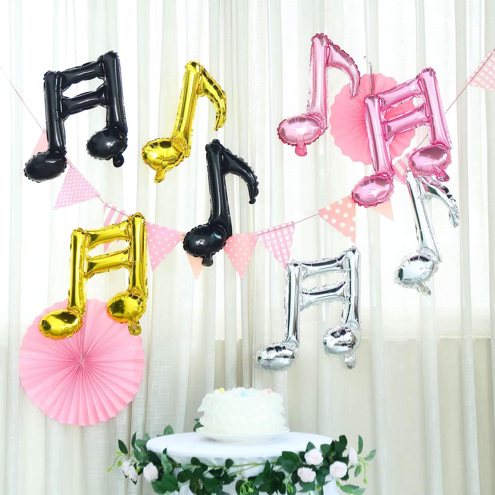 6 Pack Shiny Silver Single and Double Music Note Mylar Foil Balloons