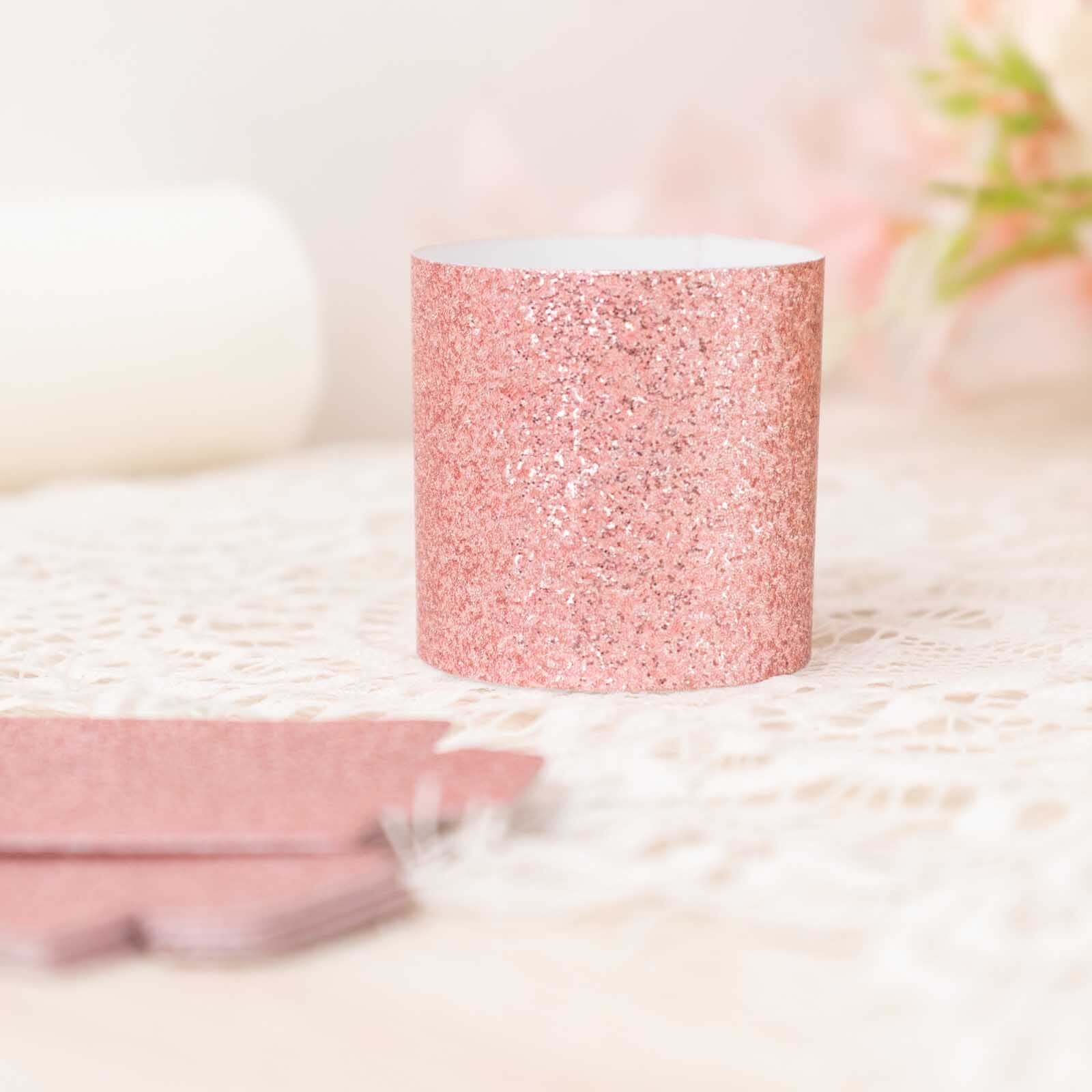 50-Pack Paper Napkin Rings Rose Gold Glitter - Stylish Disposable Napkin Holders 1.5"