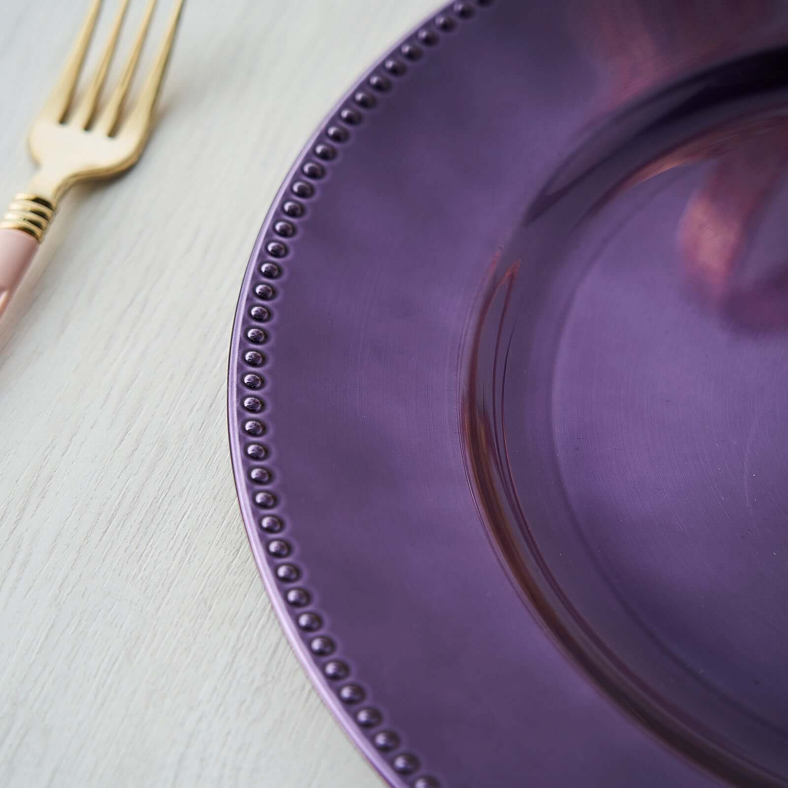 6-Pack Acrylic Round Charger Plates 13" in Purple with Beaded Rim, Dinner Charger Event Tabletop Decor