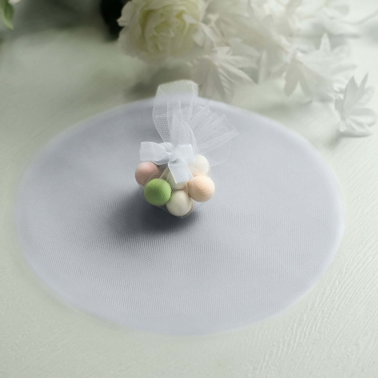 25 Pack 9" Silver Sheer Nylon Tulle Circles Favor Wrap, DIY Craft Fabric