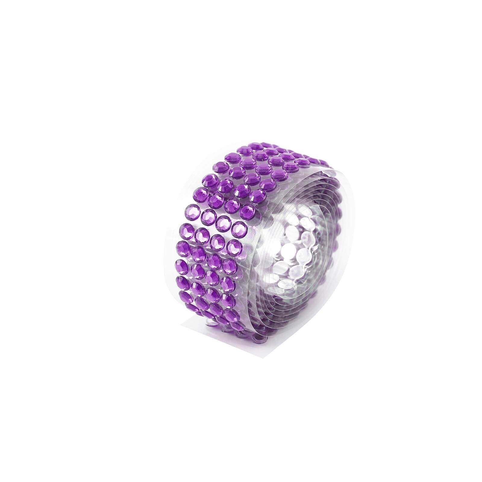 3ft Purple Stick-On Rhinestone Tape, DIY Self Adhesive Diamond Gemstone Stickers