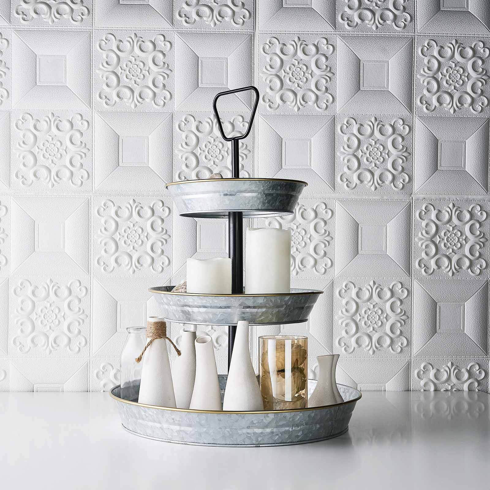 3-Tier Galvanized Metal Cupcake Stand 20" Silver - Sturdy Dessert Serving Tray Platter for Rustic Themed Weddings Backyard Parties & Holiday Spreads