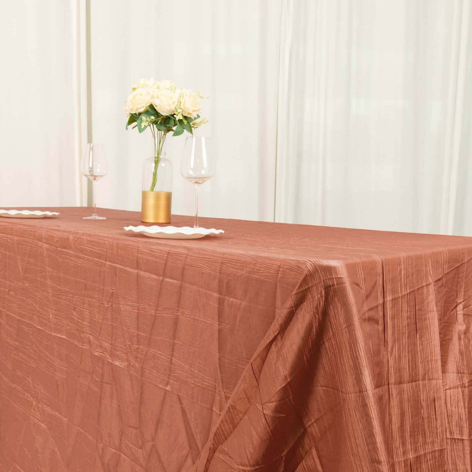 Taffeta 90"x156" Rectangle Tablecloth Terracotta (Rust) - Accordion Crinkle Seamless Table Cover