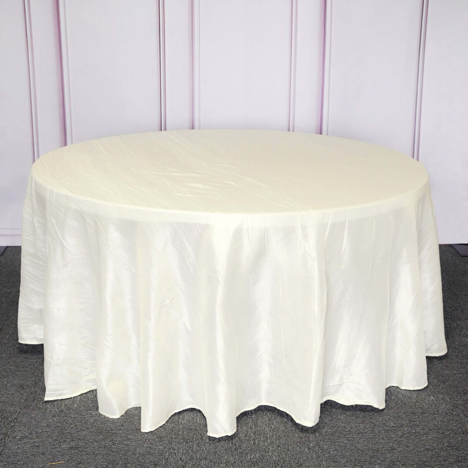 Taffeta 120" Round Tablecloth Ivory - Seamless Accordion Crinkle Table Cover