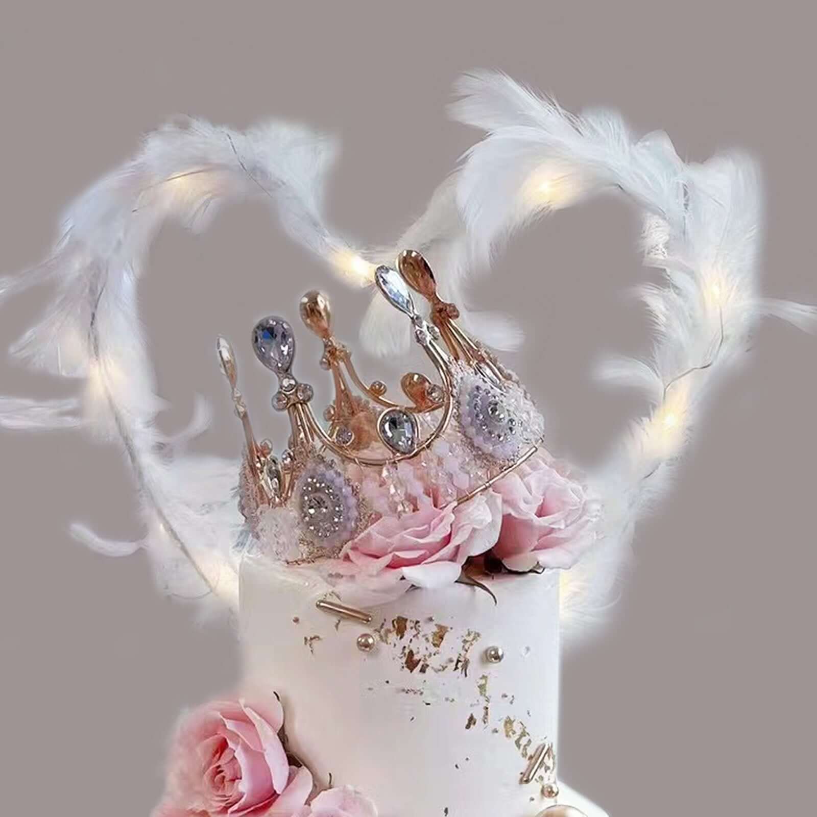 Ostrich Feather Cake Topper with LED Light Up Design - Real Feather Wedding Cake Decor 35"