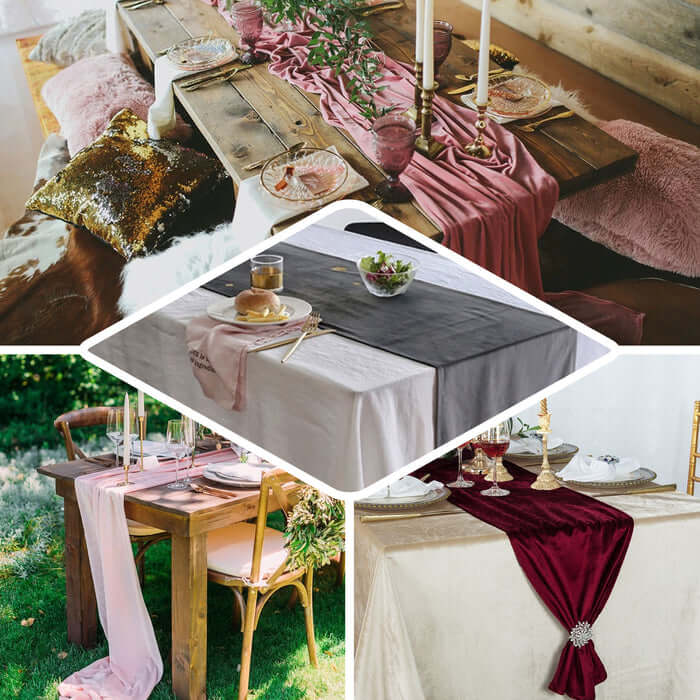 Premium Crushed Velvet 12"x108" Table Runner White - Soft & Wrinkle-Resistant Table Linen for Events