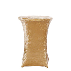 Crushed Velvet Spandex 32" Round Cocktail Table Cover Champagne Smooth Highboy Tablecloth