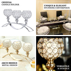 3-Arm Arch Bridge Candelabra Gold with Crystal Beads - Chic Table Centerpiece for Events 16"