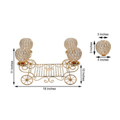 Candle Holder 4-Arm Gold Metal Crystal Cinderella Carriage Wedding Centerpiece - Decorative Display 18"