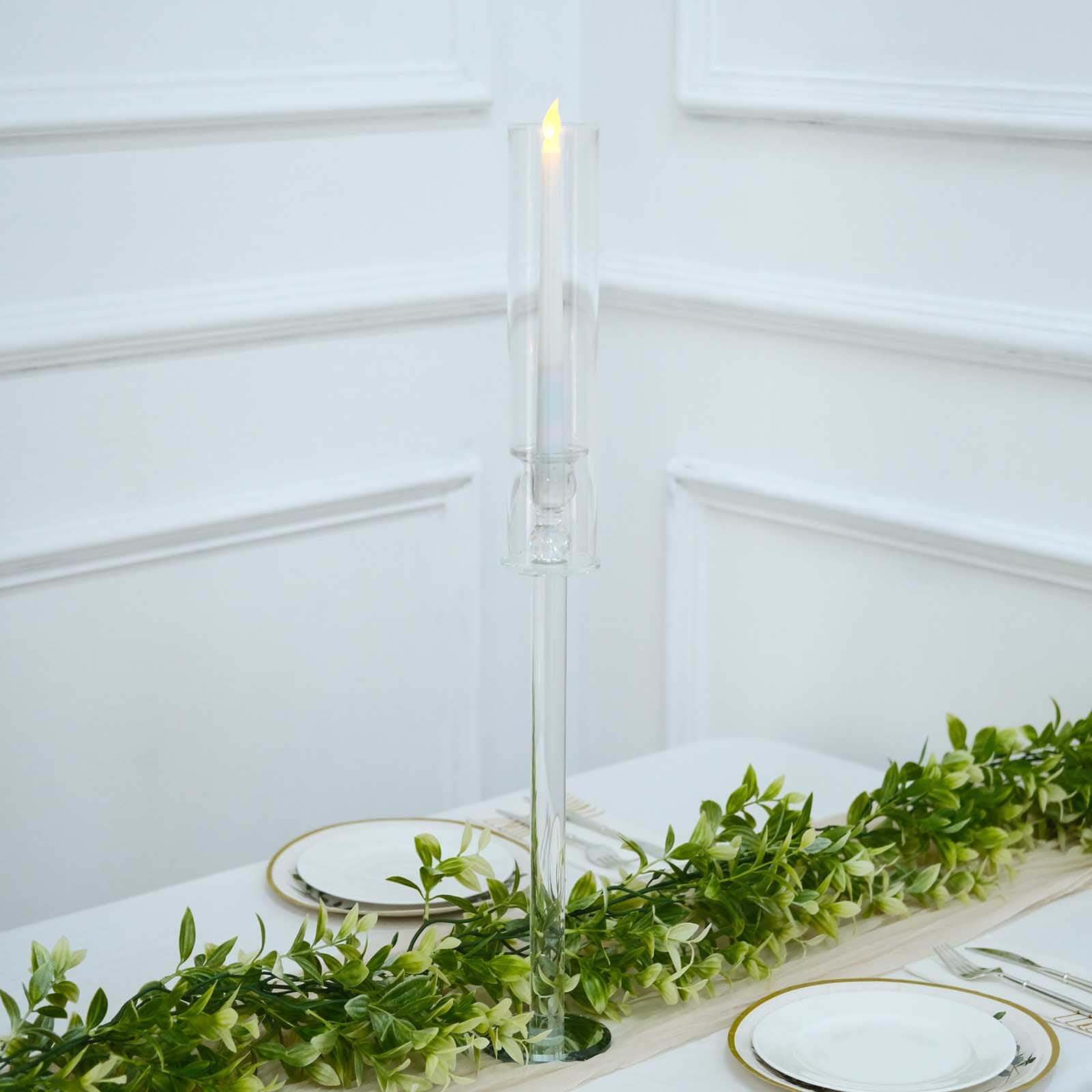 2-Pack Crystal Glass Hurricane Taper Candle Holders, Tall Decorative Candle Stands Clear Cylinder Chimney Tubes 26"