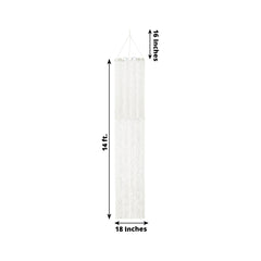 14ft Hanging Beaded Crystal Column Chandelier, Tall Beads Curtain Round with Silver Metal Hoop and Hanging Chain