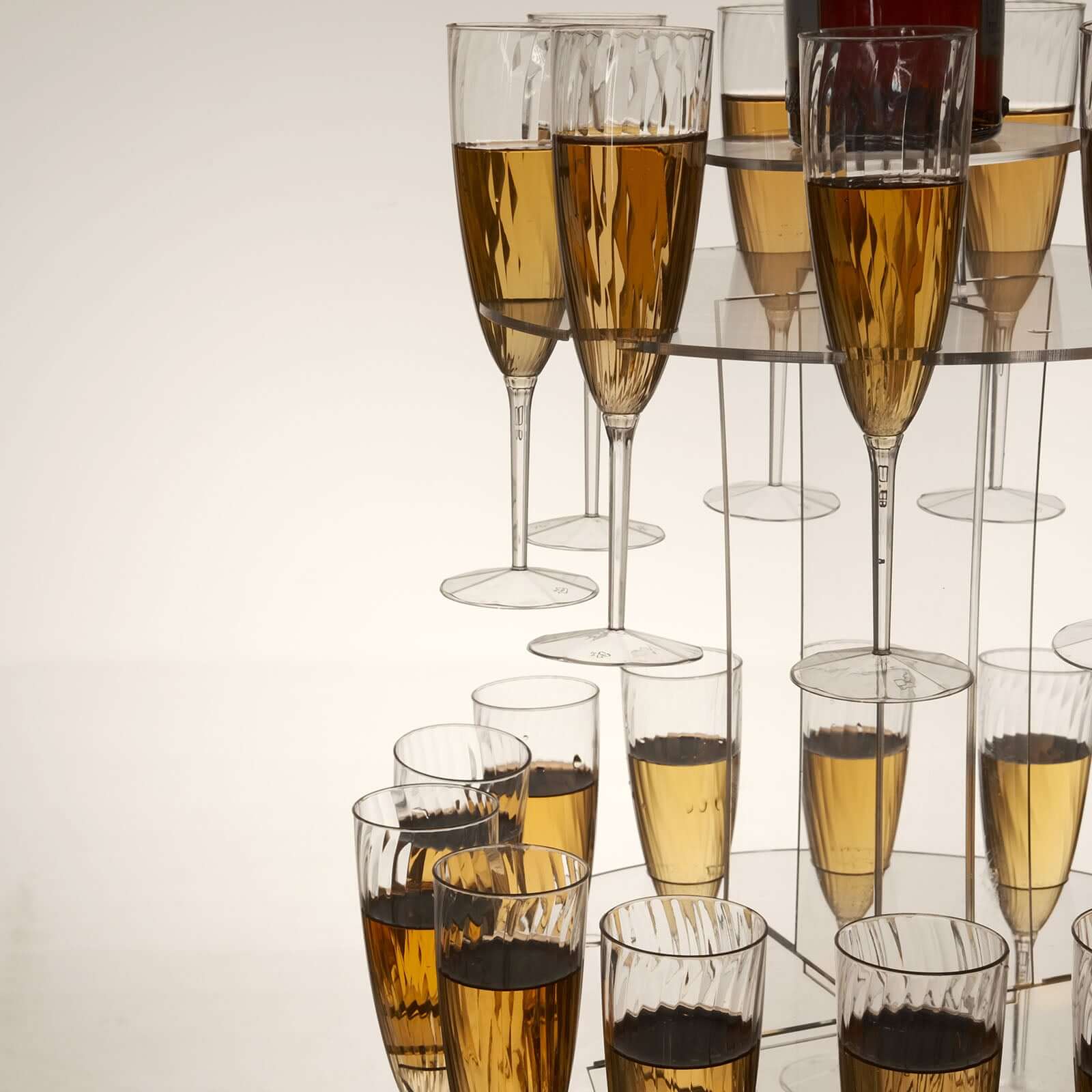 3-Tier Round Champagne Glass Holder Tower Clear Acrylic - Flute Display Rack Cocktail Tree Stand Holds 23 Stemware + 1 Bottle for Professional & Home Use 21"