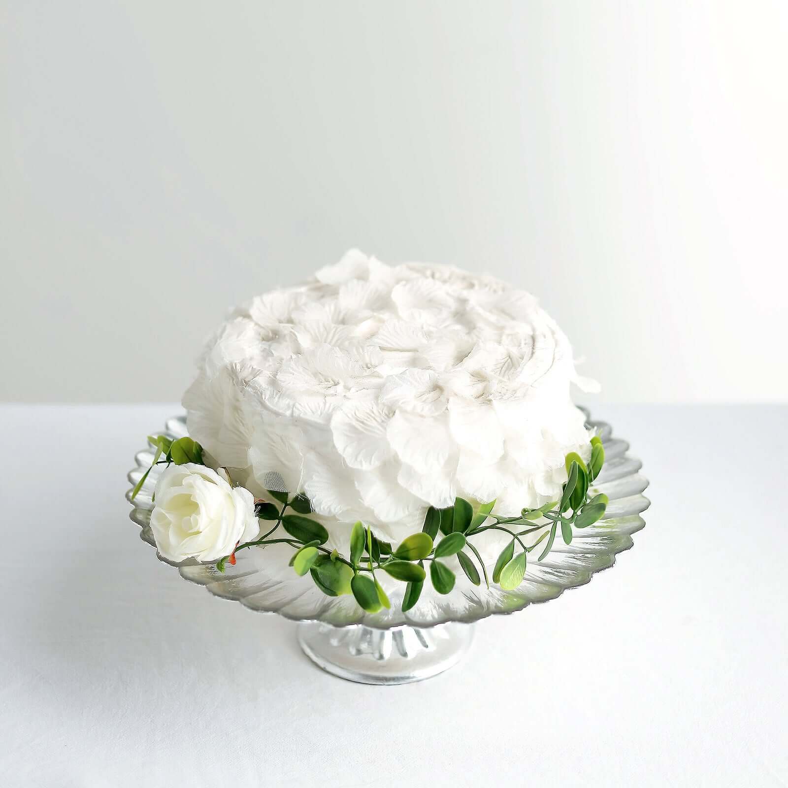 Glass Pedestal Cake Stand Wavy Edge Design Silver - Cupcake Holder and Dessert Display Plate 12"