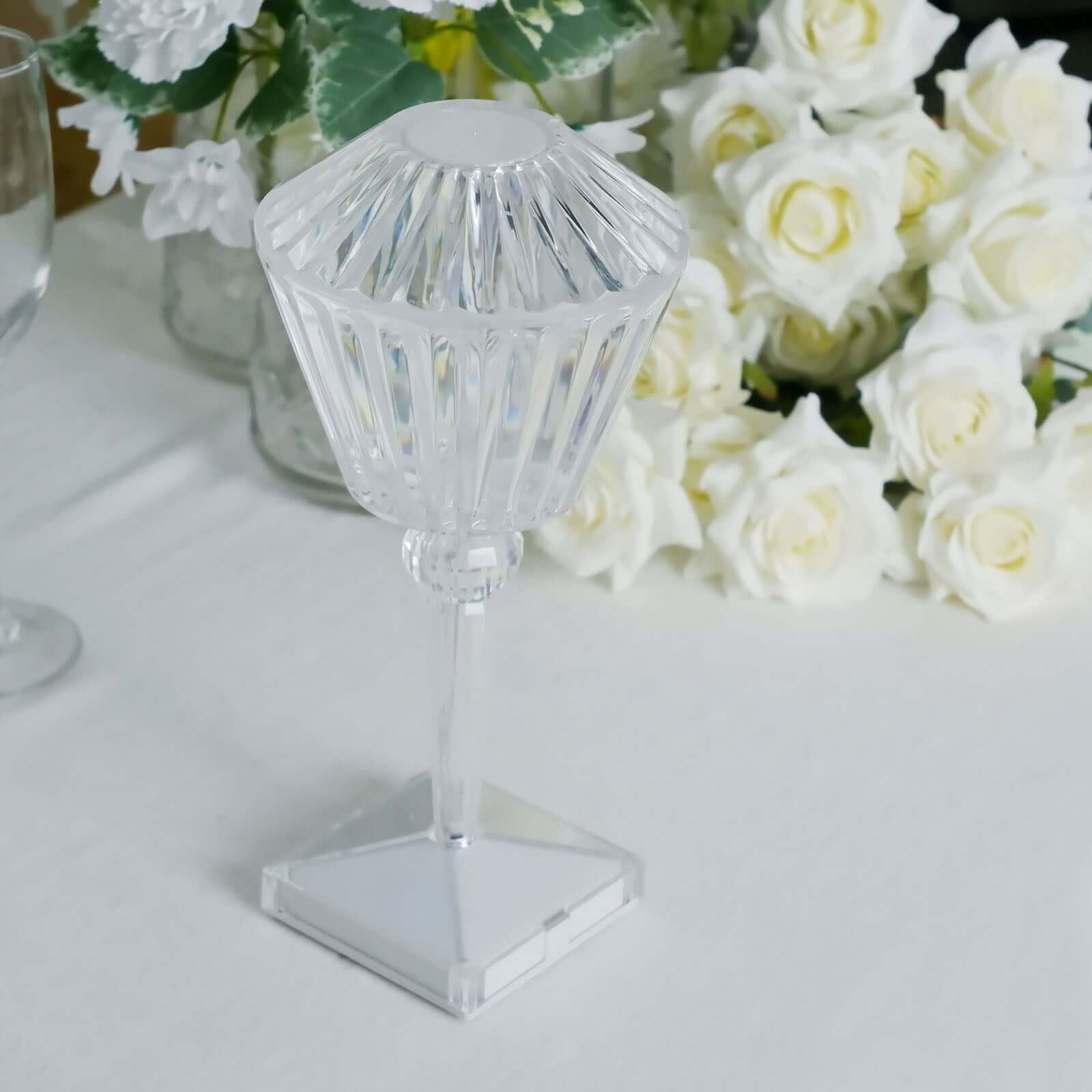 LED Acrylic Table Lamp Prism Design Color Changing - Rechargeable Cordless Touch Control Accent Light 10"