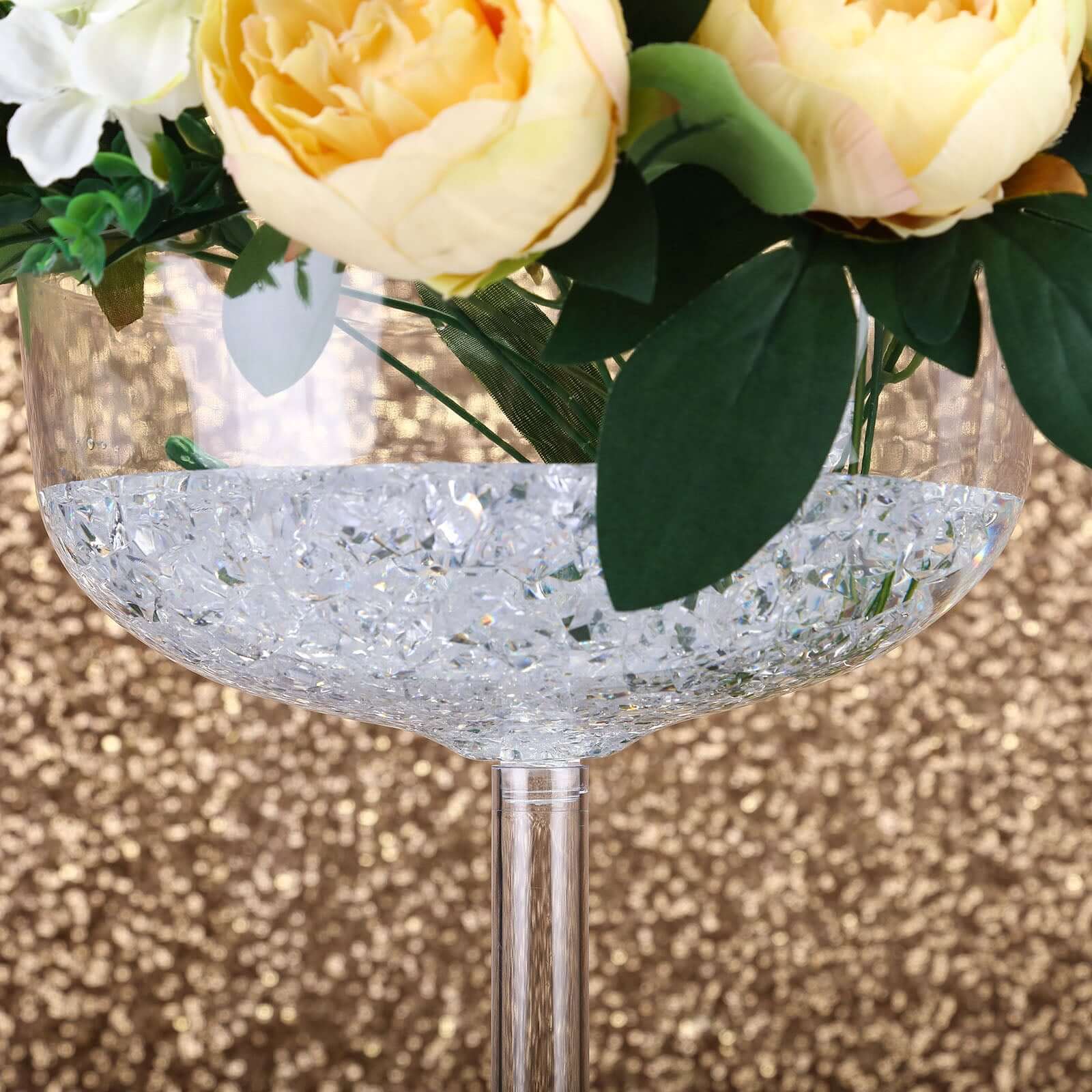 4-Pack Plastic Flower Vases Champagne Glass Design Clear - Fillable Long Stem Centerpieces for Events 18"