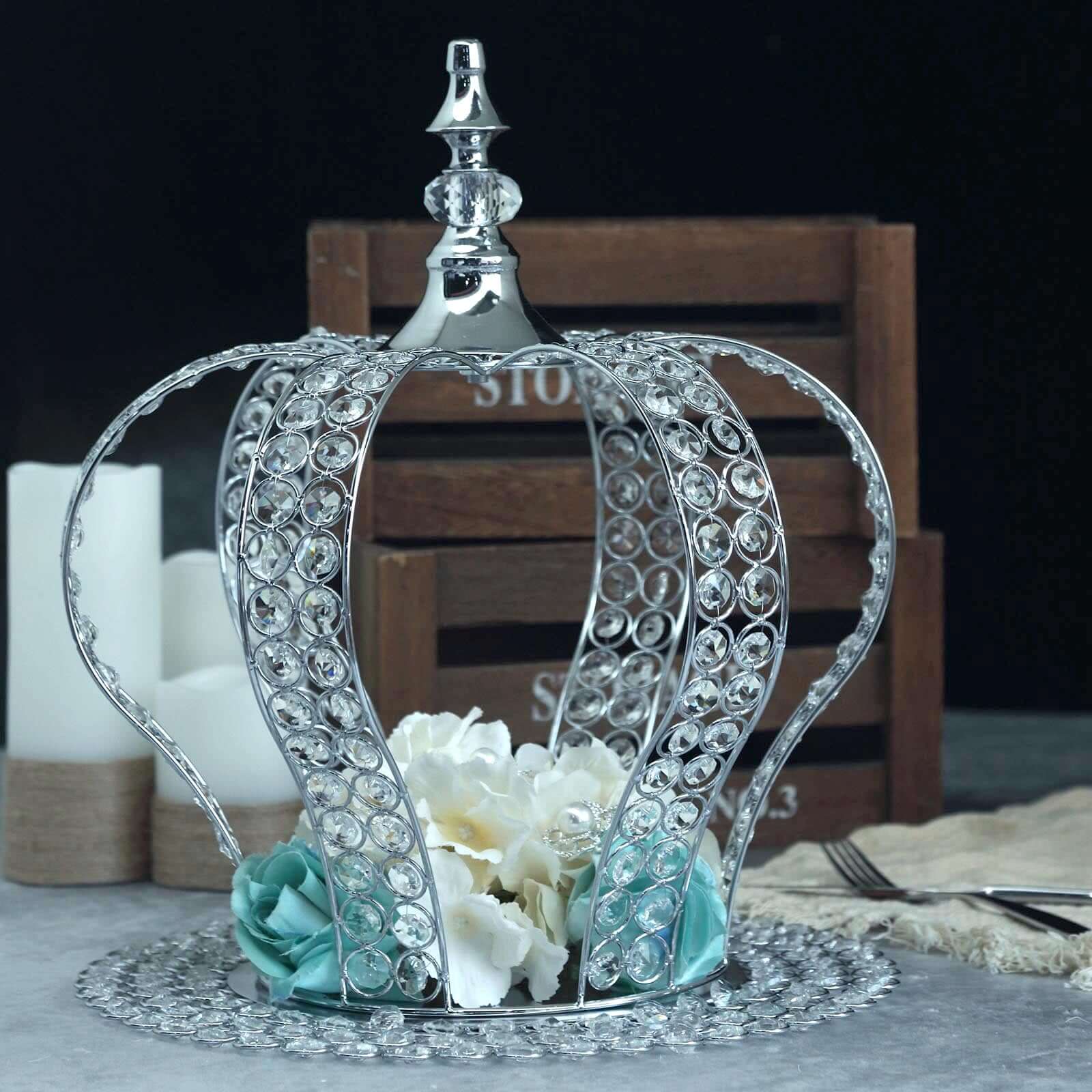 Wired Metal Round Charger Plate 14" in SIlver with Acrylic Crystal Beads, Glamorous Decorative Dinner Charger Tableware