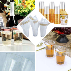 25-Pack Plastic Tumbler Cups Transparent Amber Gold with Gold Rim - Stylish Disposable Party Glasses 10oz