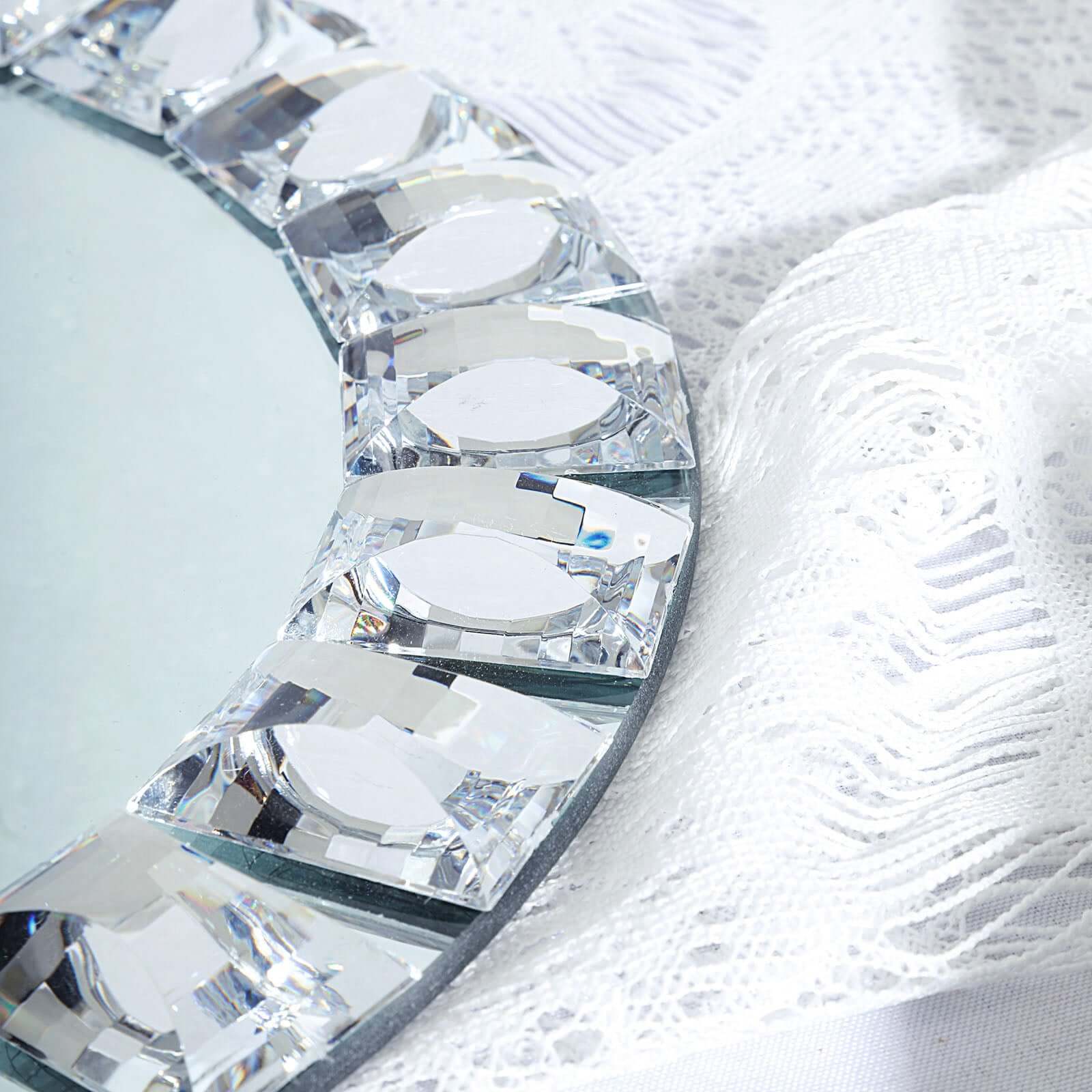 2-Pack Glass Mirror Round Charger Plates 13" in Silver with Jeweled Rim - Premium Decorative Dinner Party Charger Tableware