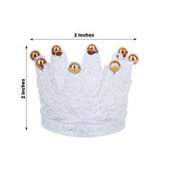6-Pack Glass Crown Votive Candle Holders Clear Crystal Design with Gold Beaded Tips - Tea Light Holders 3"x2"
