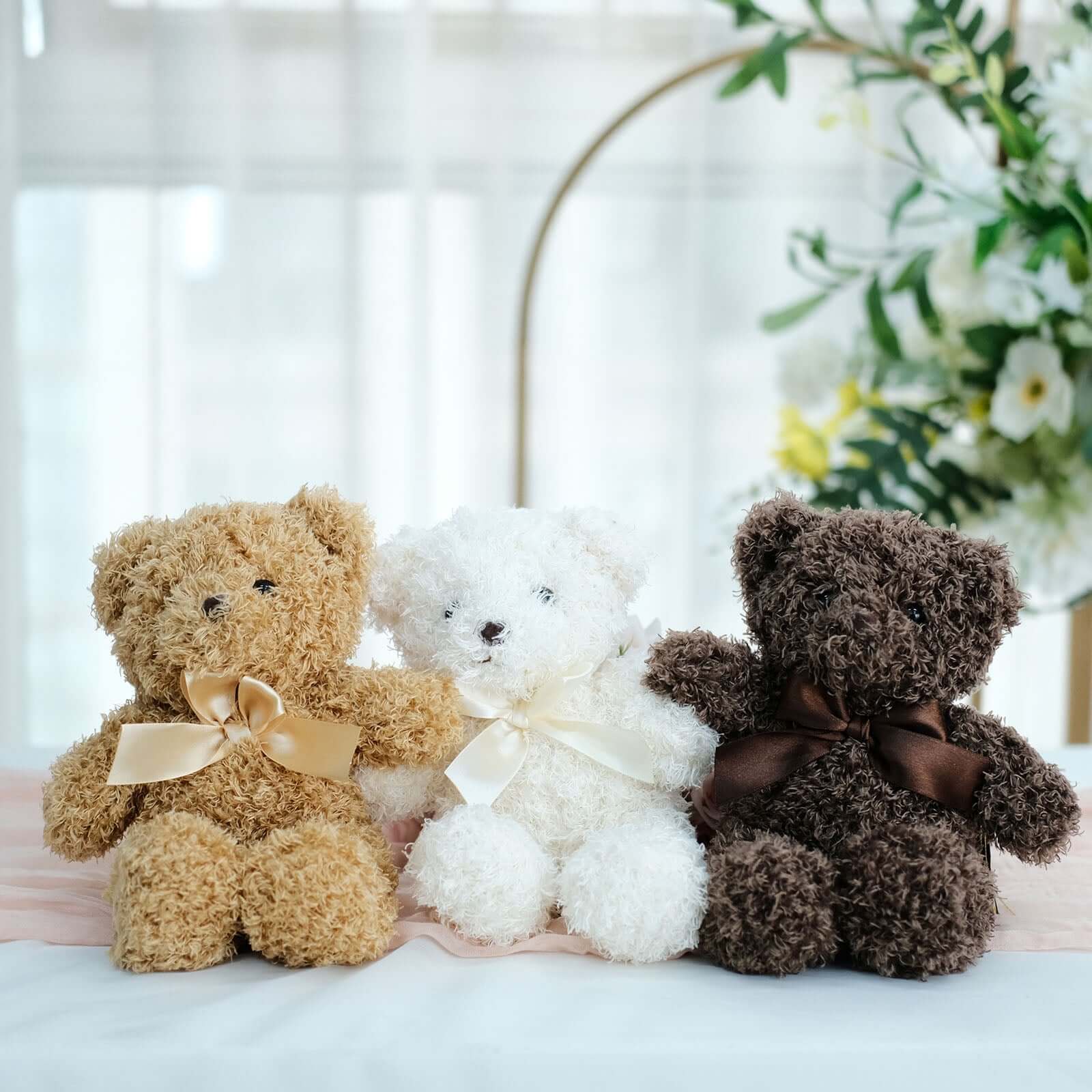 Set of 3 7" Cute Plush Stuffed Teddy Bears Party Favors Centerpiece Decor, Soft Toy Animals Party Decorations - Dark Brown,Ivory,Natural