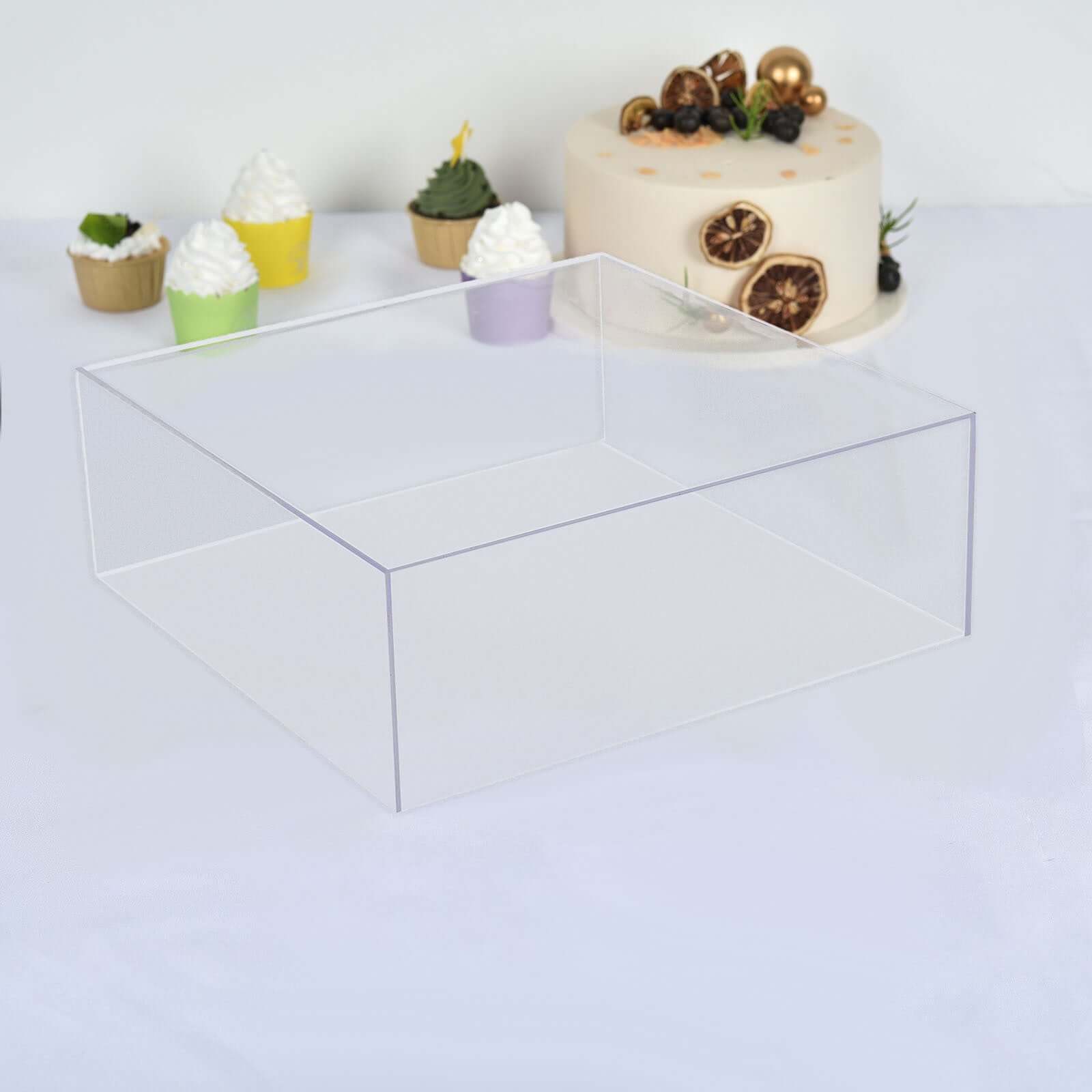 Acrylic Cake Box Stand Pedestal Riser Transparent Clear - Display for Desserts and Events 14"x14"