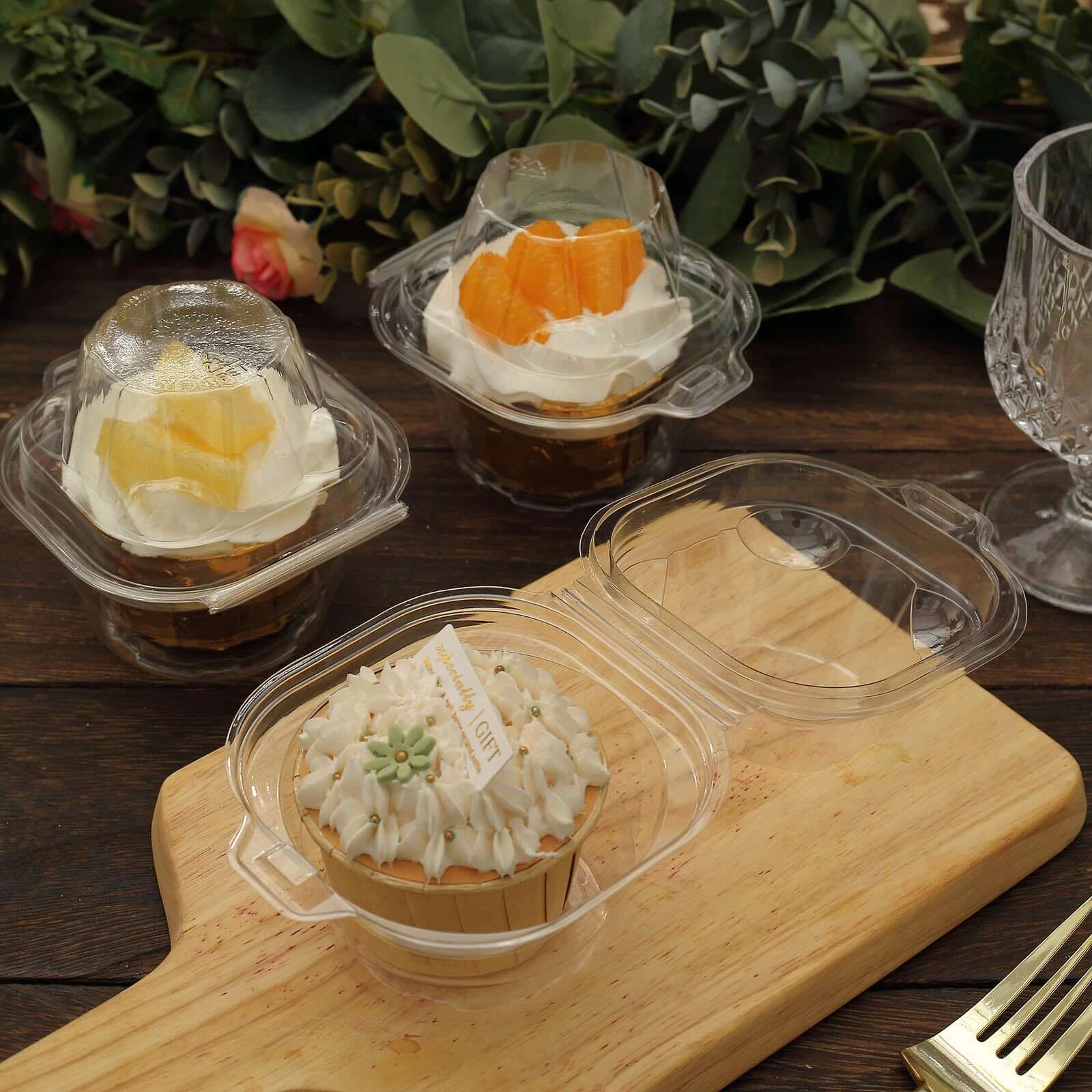 25-Pack Plastic Cupcake Container Boxes Clear - Single Clamshell-Packaging with Stackable Dome Lid for Events & Bakeries 4"