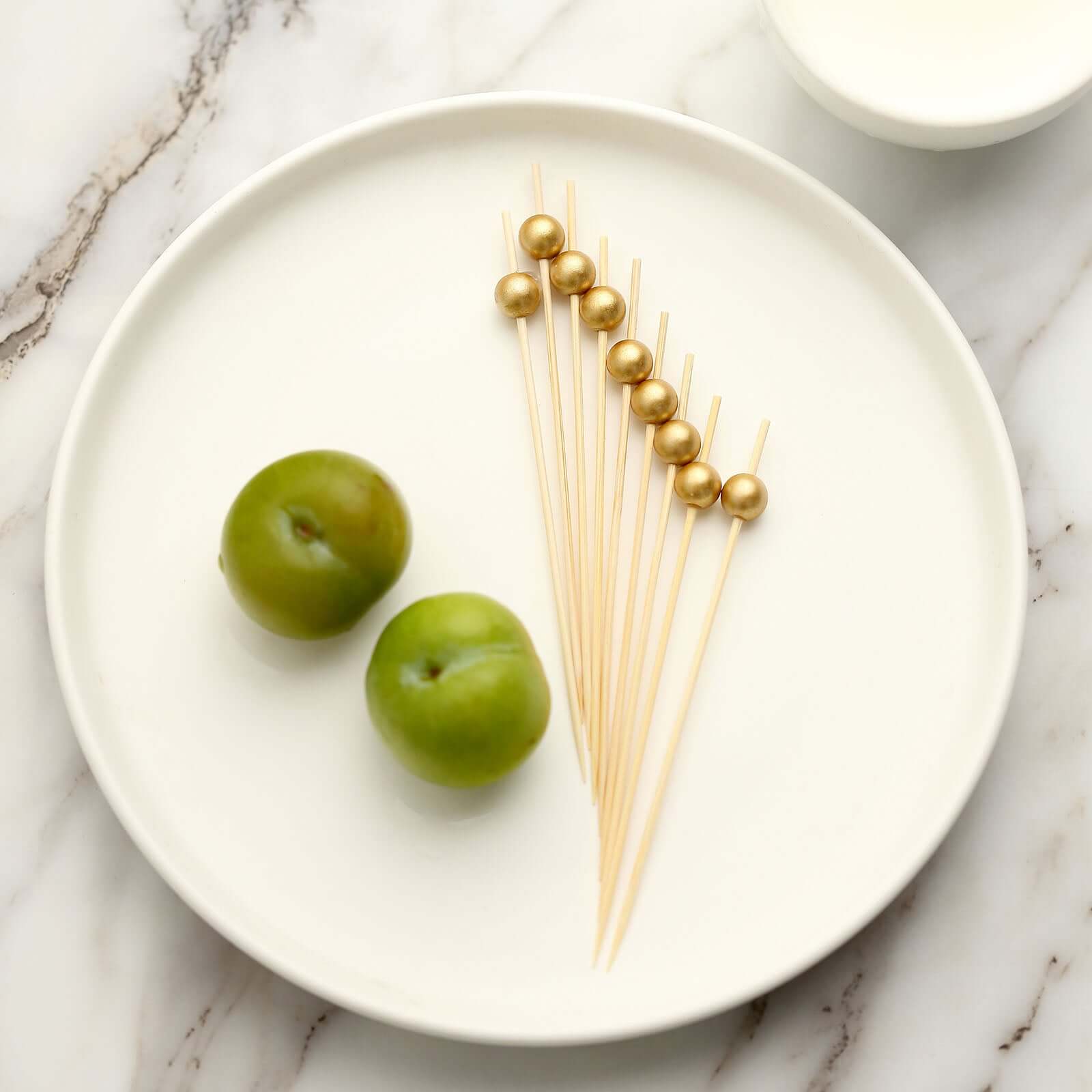 100-Pack Bamboo Cocktail Picks Gold Pearl Decorative Top Design - Eco Friendly Stir Sticks 4.5"