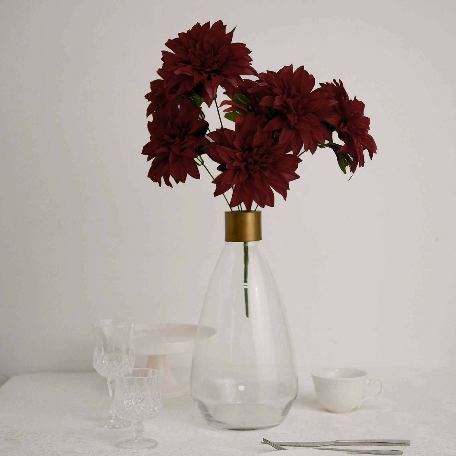 2 Bouquets 20" Burgundy Artificial Silk Dahlia Flower Spray Bushes