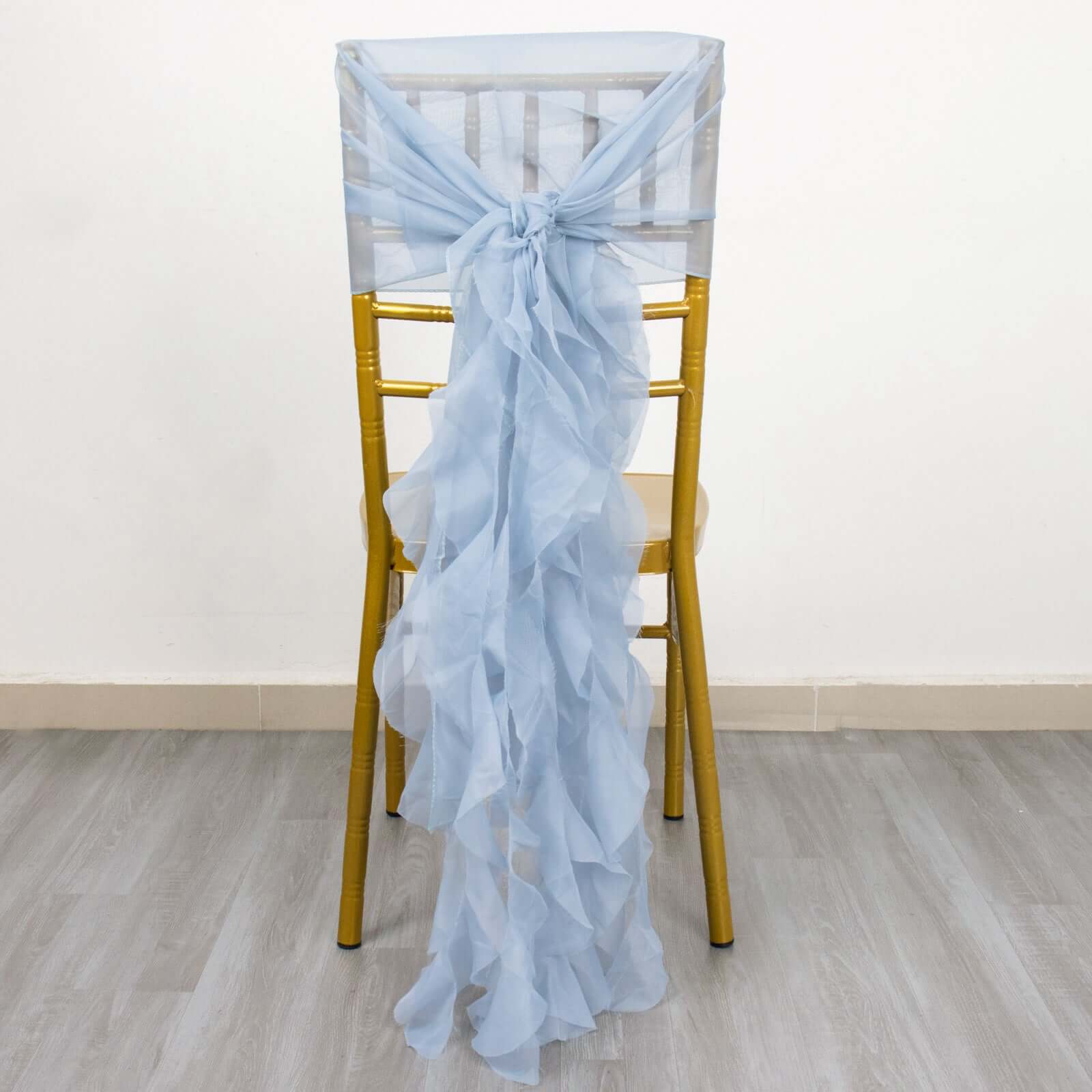 Chiffon Chair Sash with Curly Design Dusty Blue - Stylish Chair Decorations
