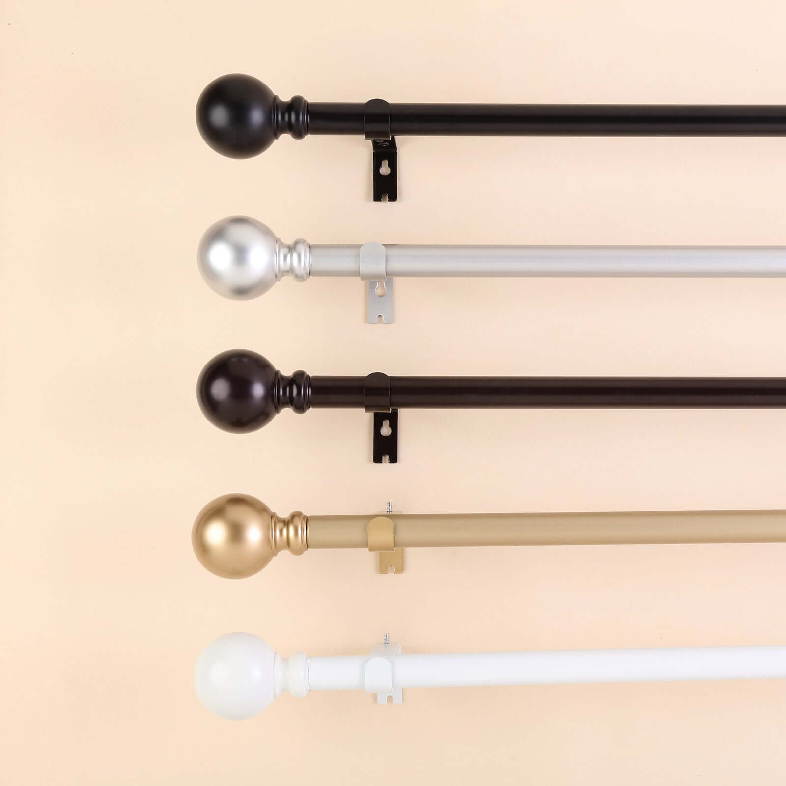 42"-126" Adjustable Curtain Rod Set, Silver, Round Finials