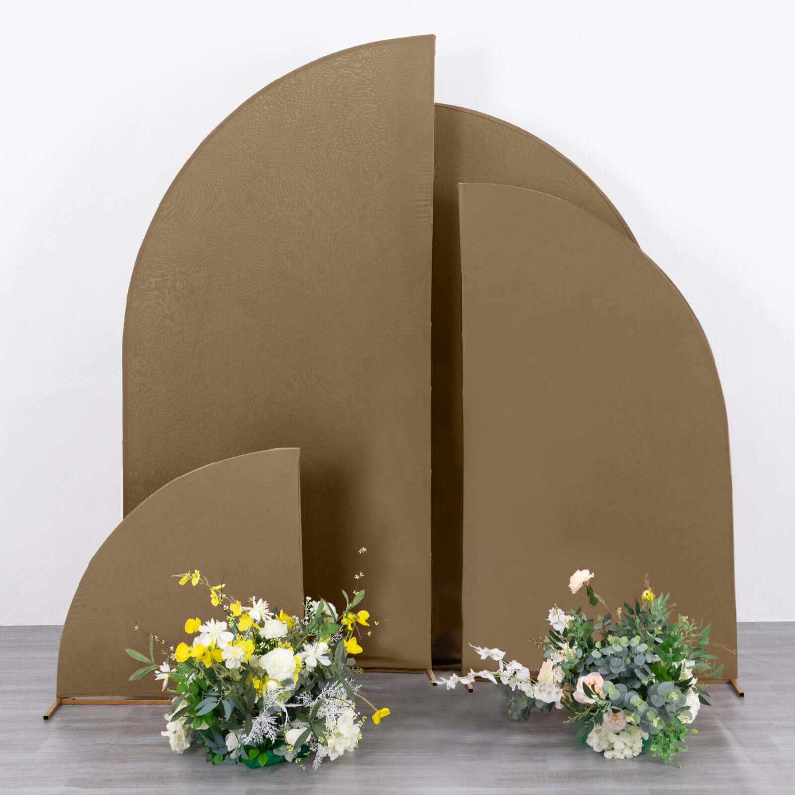 Set of 4 Matte Taupe Spandex Half Moon Chiara Backdrop Stand Covers, Custom Fitted Wedding Arch Covers - 2.5ft,5ft,6ft,7ft