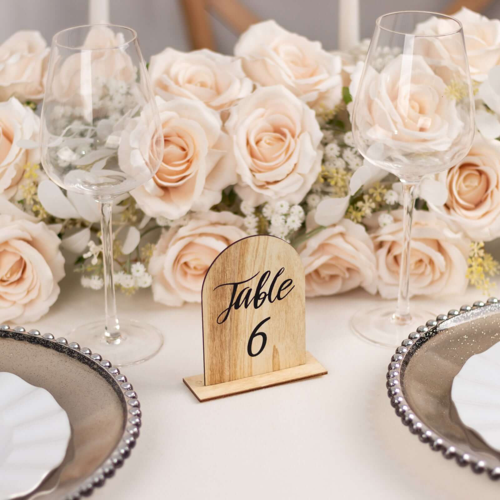 20-Pack Natural Wooden Table Numbers 1-20 Rustic Arch Design with Removable Base - Ideal for Banquets and Receptions 4.5"