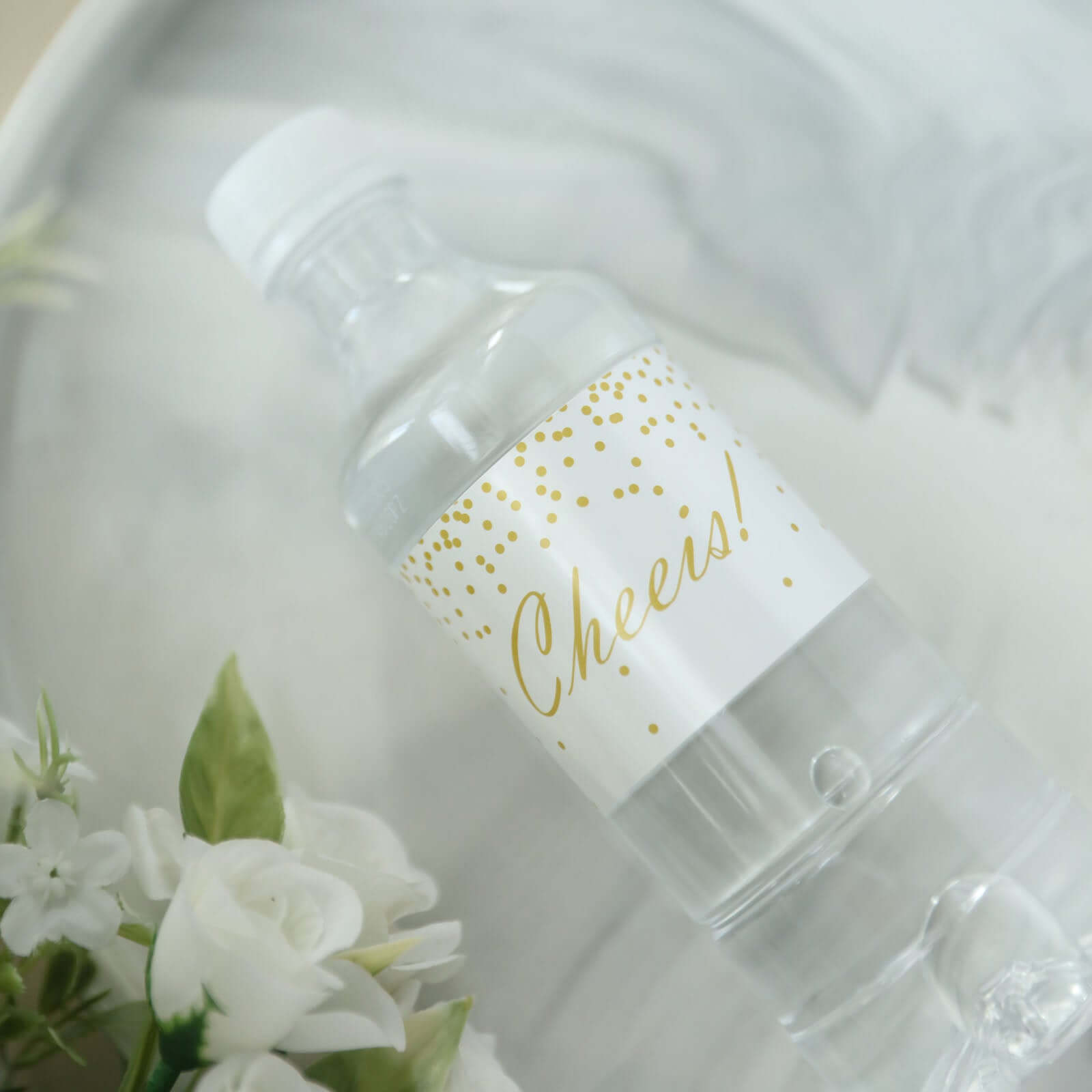 24 Pack White/Gold Water Bottle Labels "Cheers" Wedding Party Waterproof Bottle Stickers