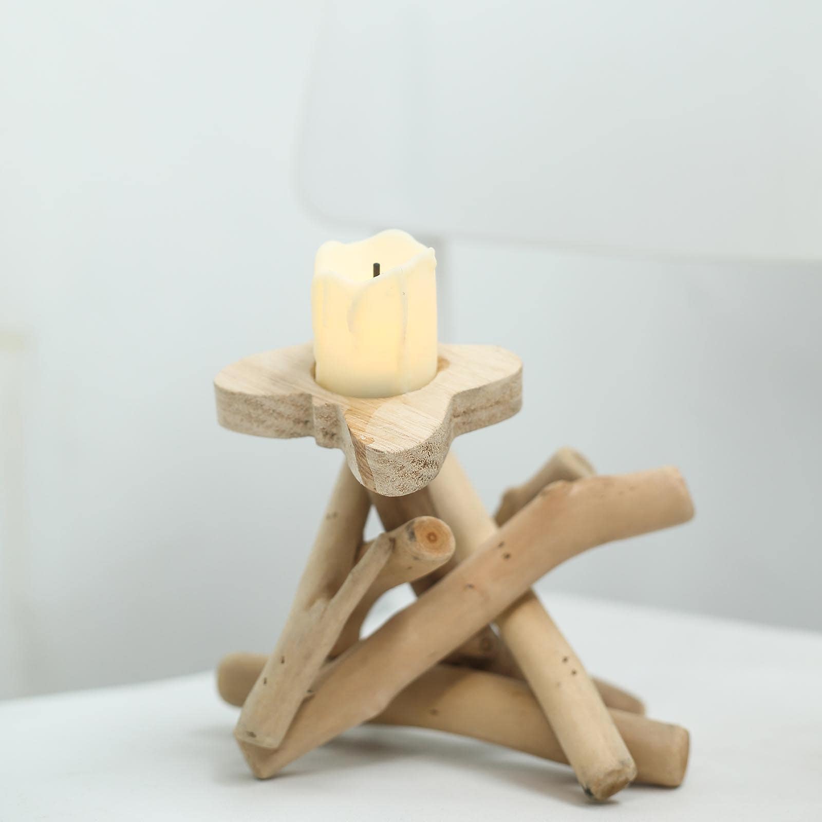 Natural Driftwood Candle Holder with Butterfly Top - Rustic Wooden Candle Stand for Events 8" Tall