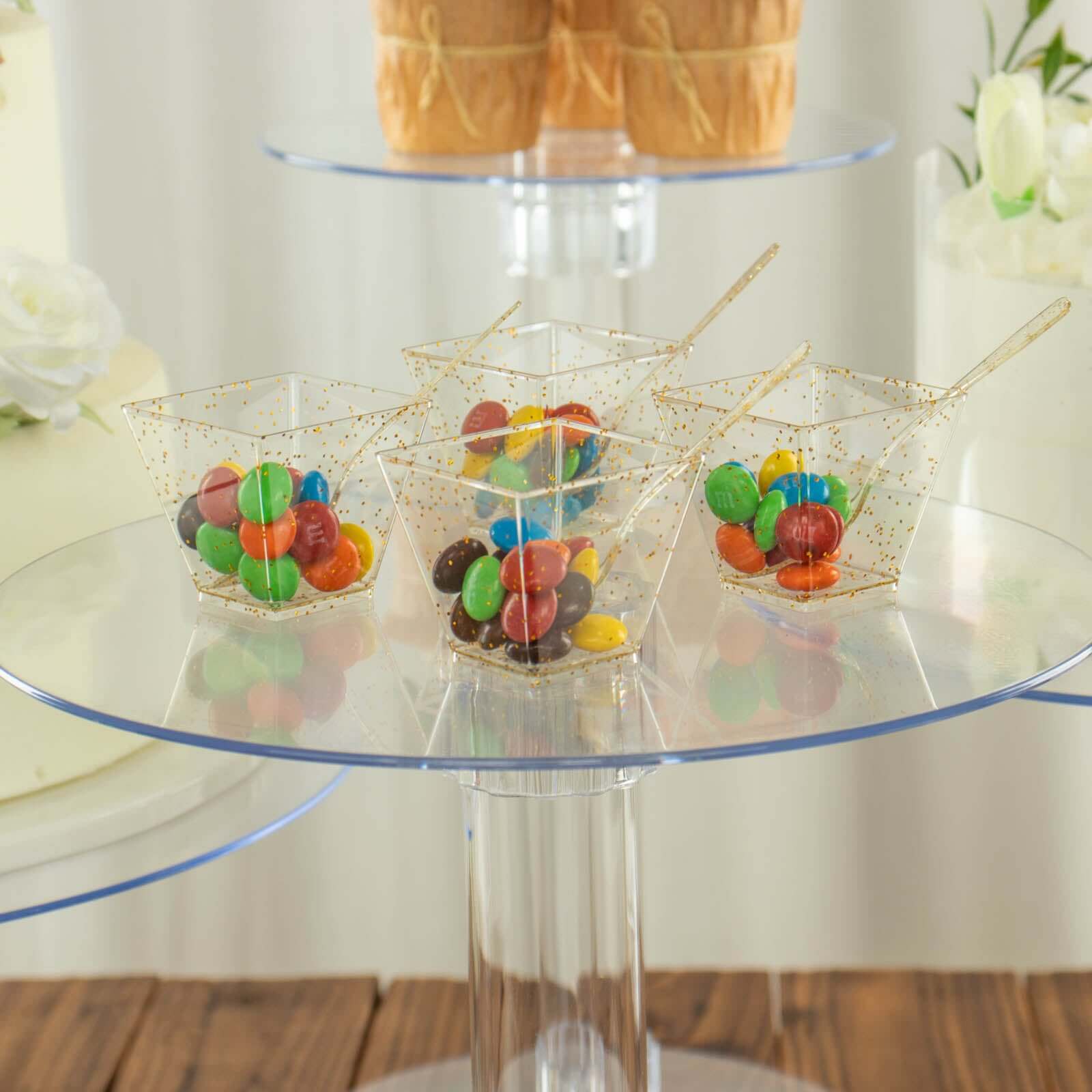 4-Tier Acrylic XL Cake Stand Set Clear - Sturdy & Lightweight Cupcake Holder Dessert Pedestal Centerpiece Risers in Assorted Sizes for Modern Minimalist Buffet Party Tables