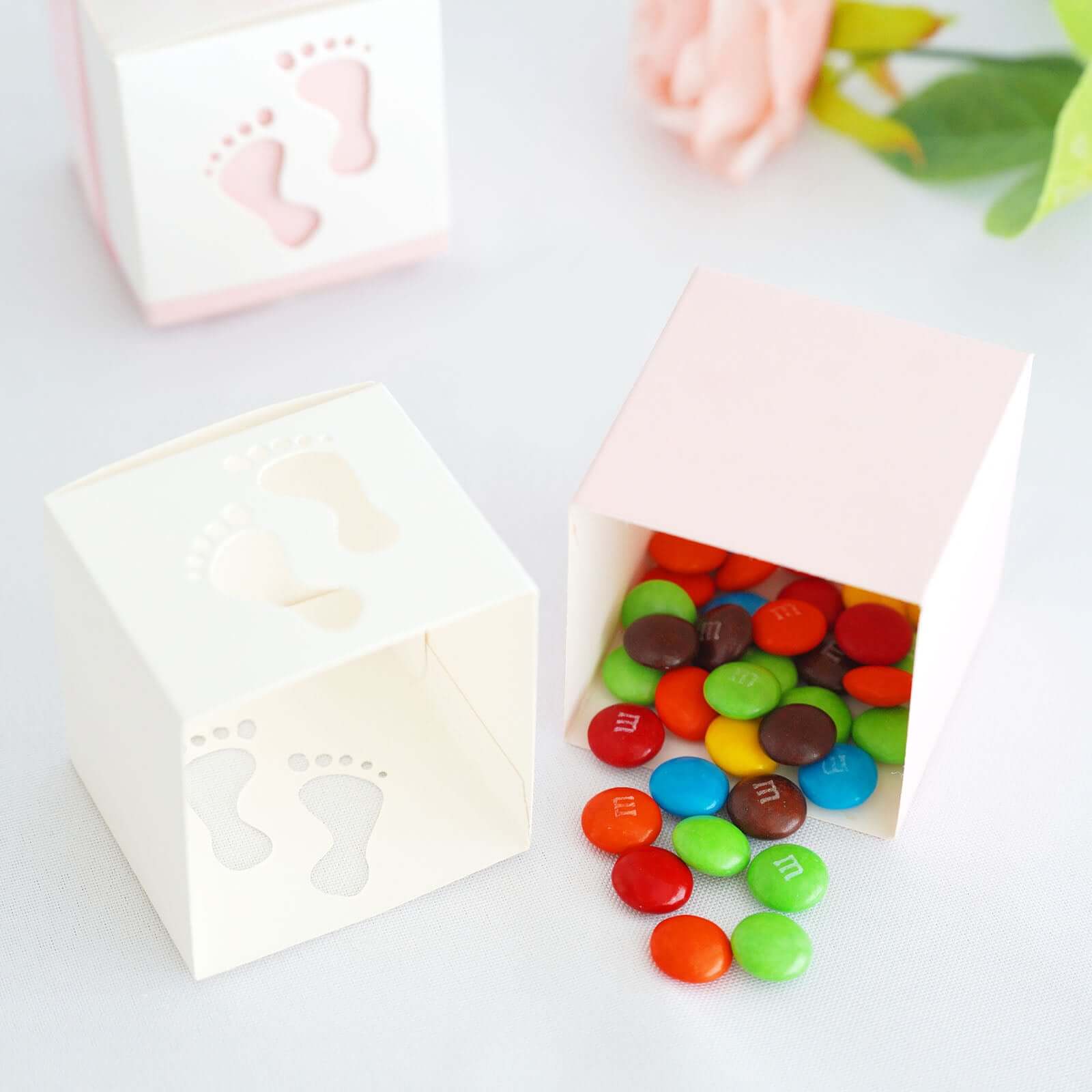 25 Pack 2" Pink Footprint Baby Shower Party Favor Candy Gift Boxes