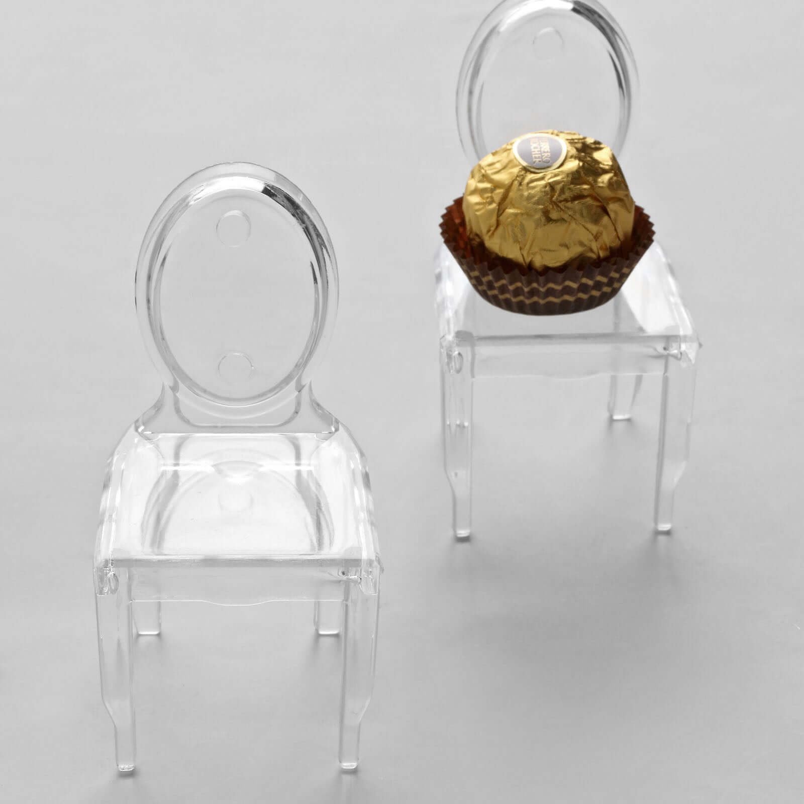12 Pack 4" Clear Plastic Mini Ghost Chair Party Favor Gift Holders, Candy Treat Display Stands