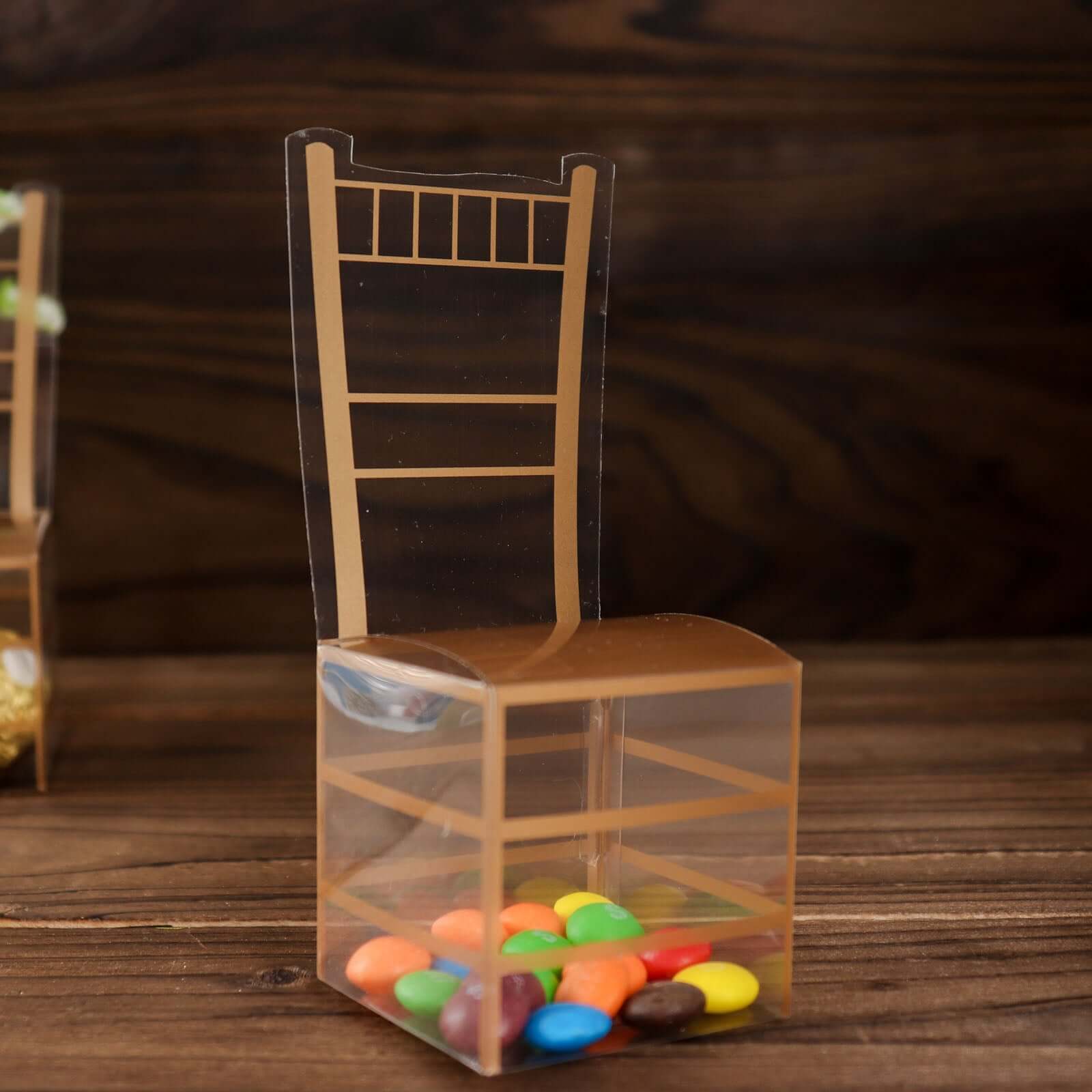 25 Pack Clear and Gold PVC Chiavari Chair-Shaped Party Favor Candy Gift Boxes - 2"x5"