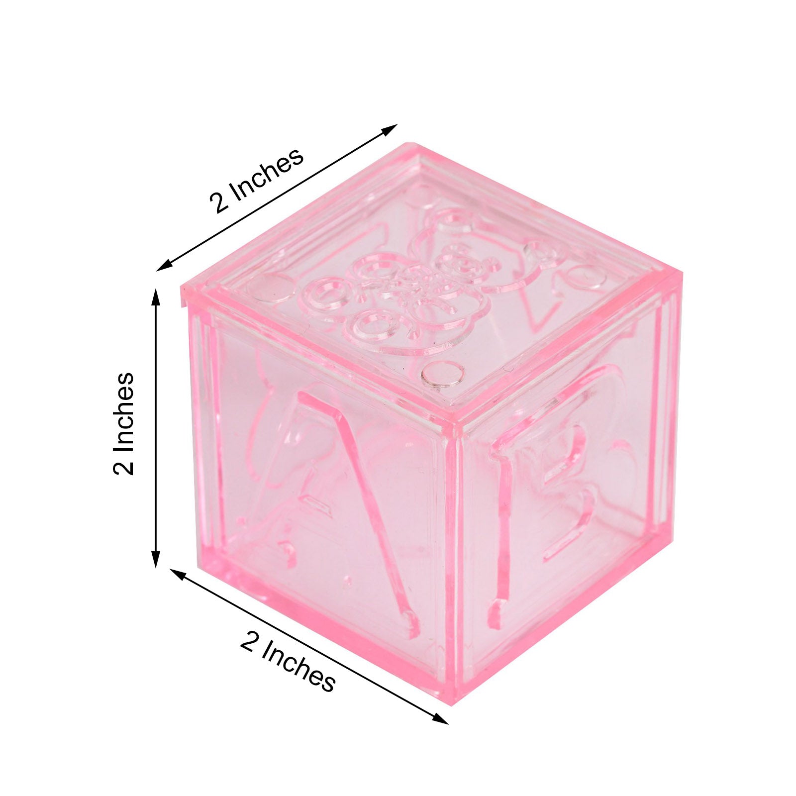 12 Pack 2" Pink Fillable Plastic Baby Shower Candy Gift Boxes, Transparent Baby Blocks Favor Boxes